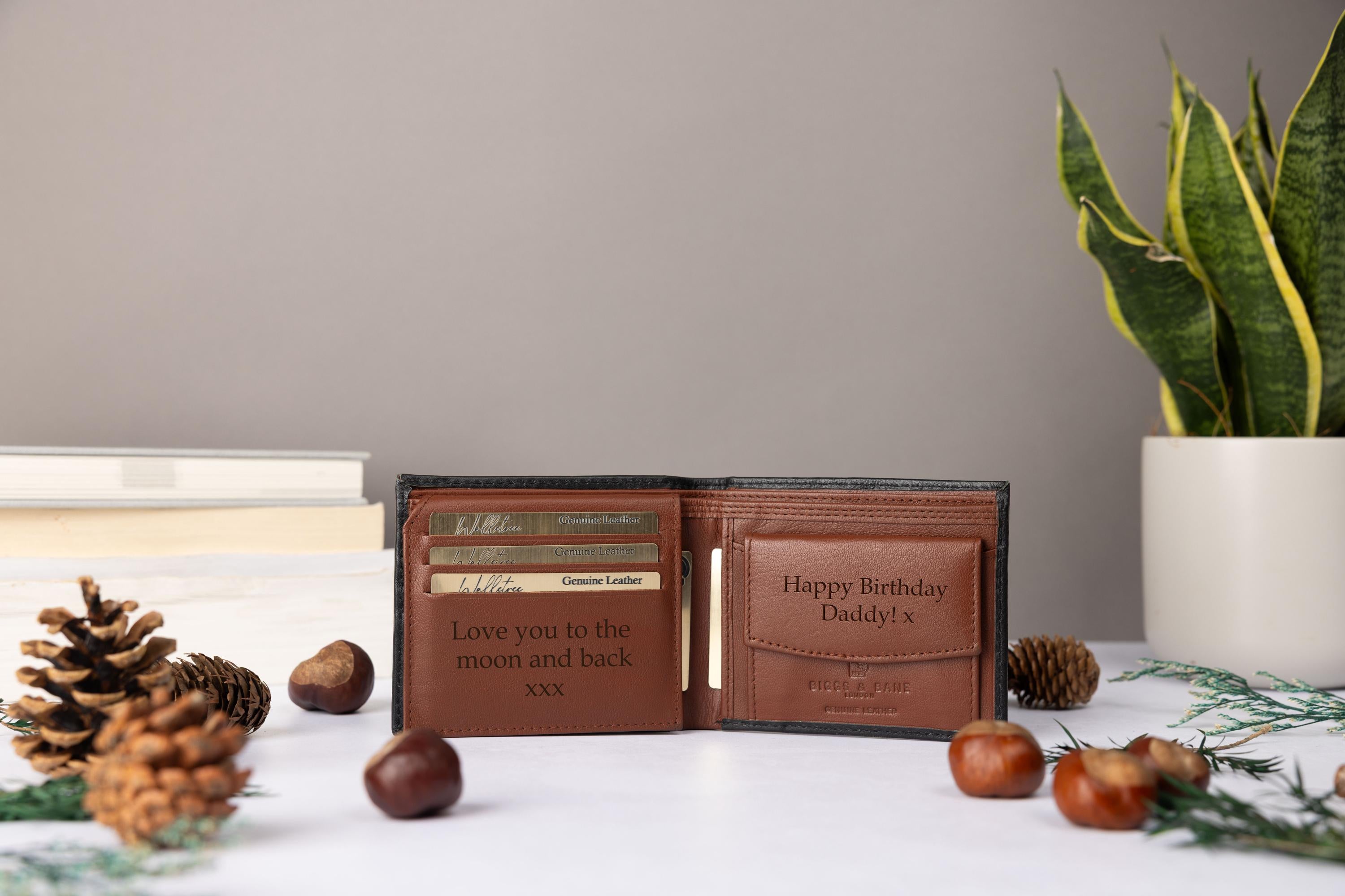 Personalised Men's Wallet, Genuine Soft Black & Brown Leather Wallet, Personalized Custom Engraved Father's Day Gift for Him, Dad, Husband