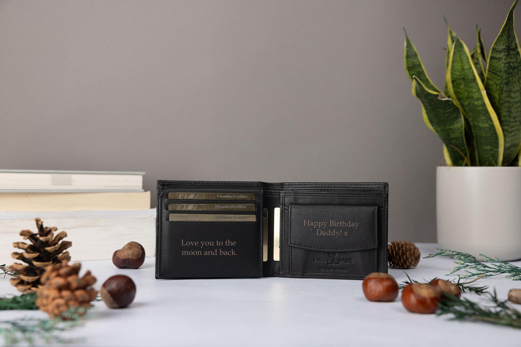 Personalised Men's Wallet, Genuine Soft Black Leather Wallet, Personalized engraved Father's Day Gift for him, Boyfriend, Dad, Birthday Gift