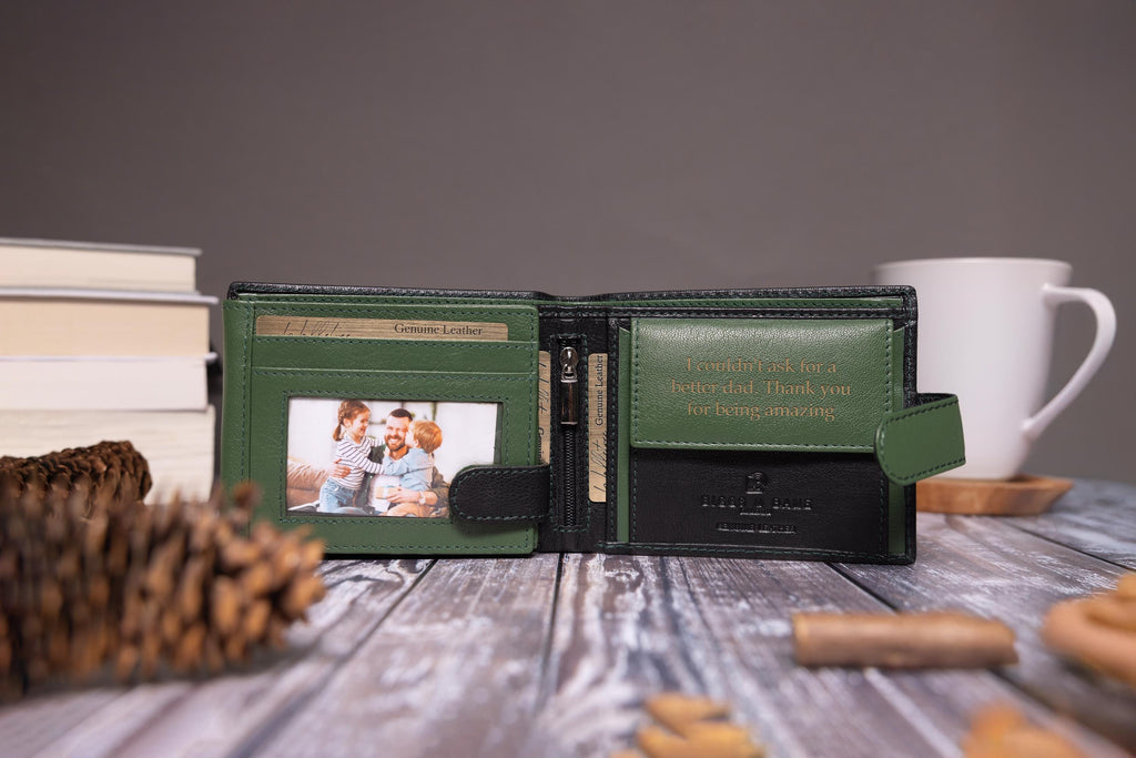 Personalised Men's Wallet, Genuine Soft Black Leather Wallet, Personalized Father's Day Gift for Him, Boyfriend, Husband, Dad, Wedding Gift