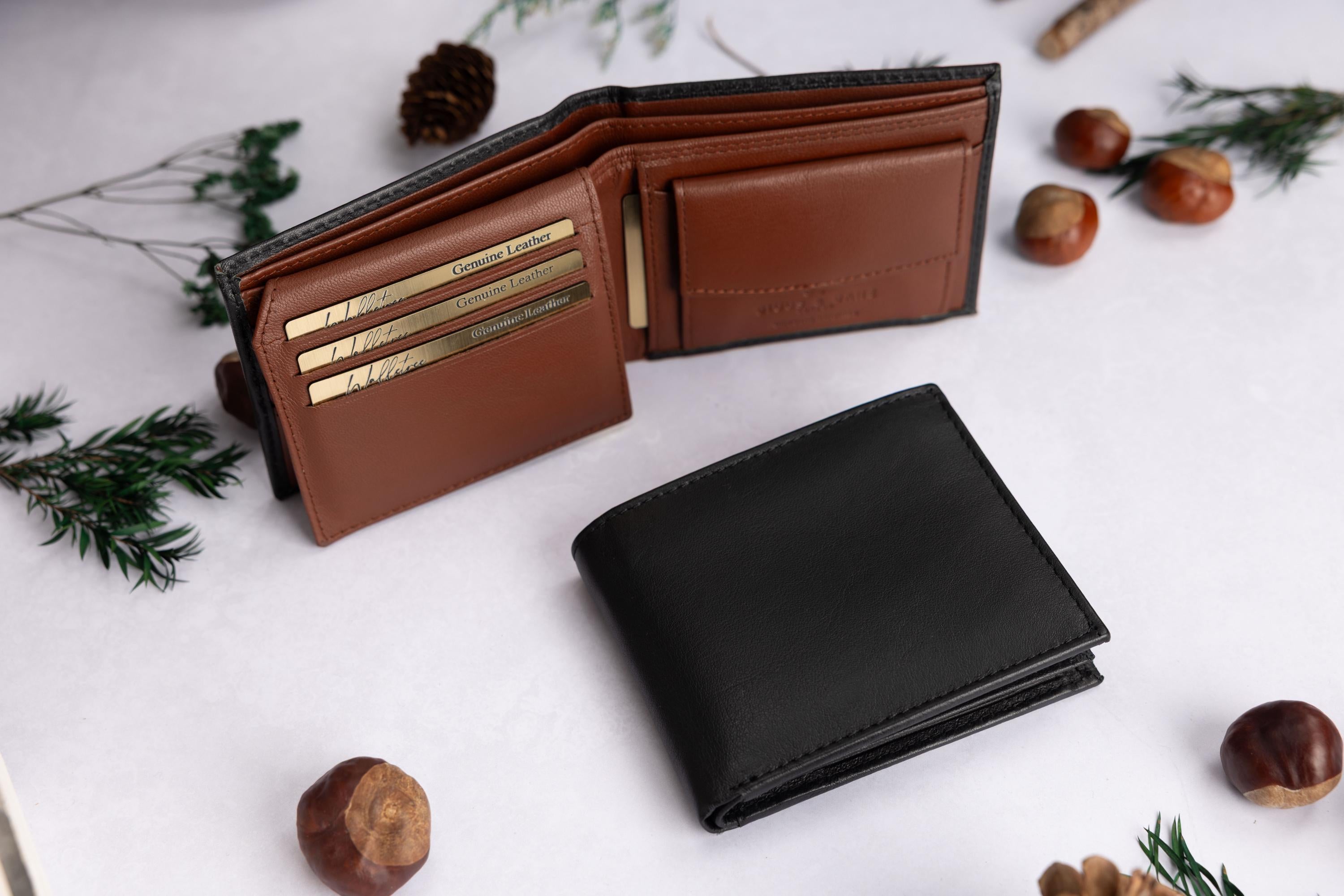 Personalised Men's Wallet, Genuine Soft Black & Brown Leather Wallet, Personalized Custom Engraved Father's Day Gift for Him, Dad, Husband