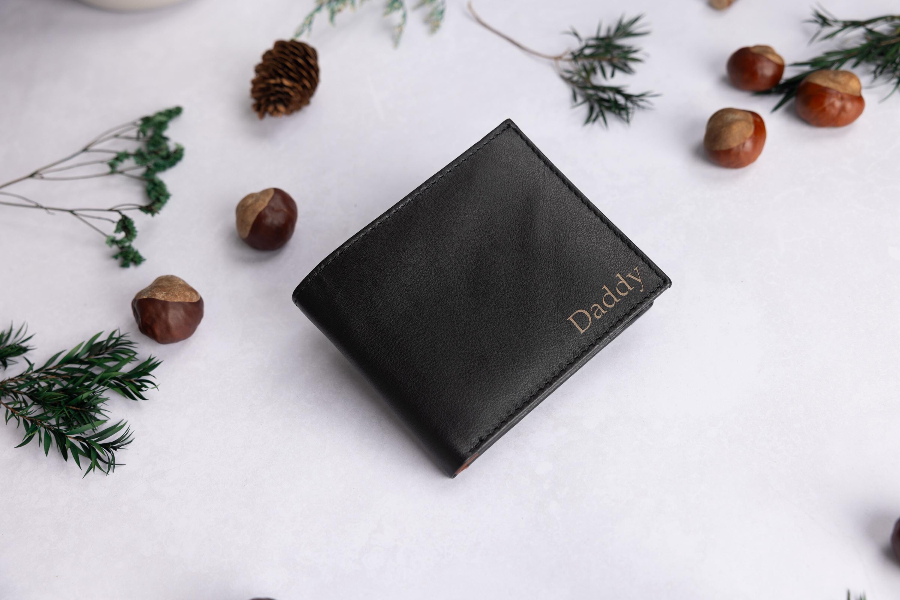 Personalised Men's Wallet, Genuine Soft Black Leather Wallet, Personalized engraved Father's Day Gift for him, Boyfriend, Dad, Birthday Gift