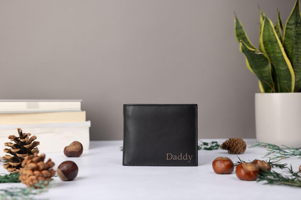 Personalised Men's Wallet, Genuine Soft Black Leather Wallet, Personalized engraved Father's Day Gift for him, Boyfriend, Dad, Birthday Gift