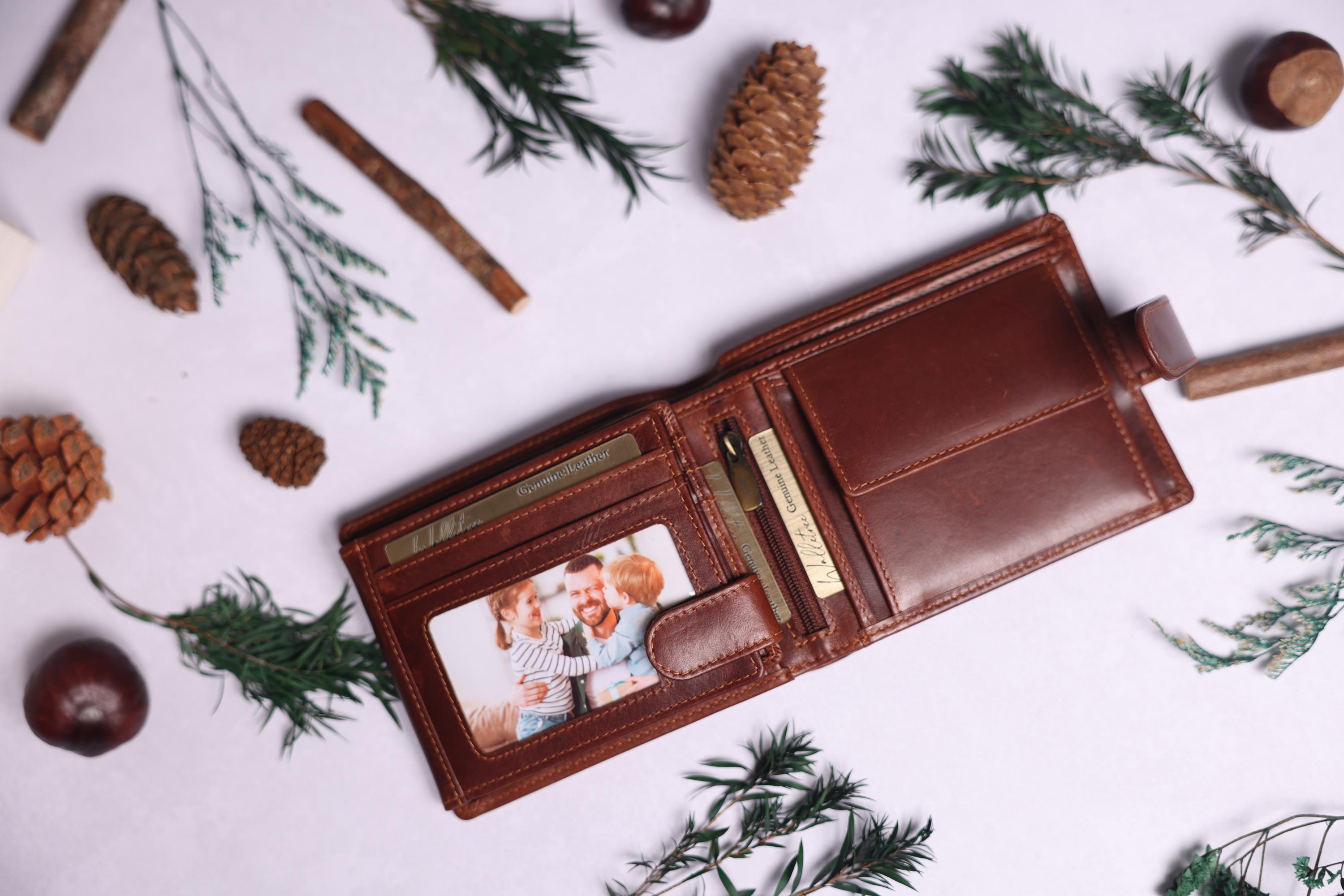 Personalised Men's Bifold Wallet, Brown Real Leather Wallet Personalized Engraved Father's Day Gift for Boyfriend, Anniversary Gift for Dad