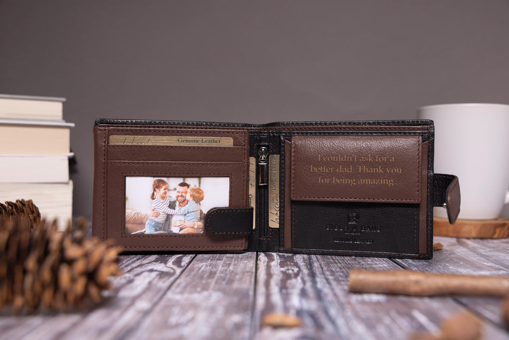 Personalised Men's Wallet, Genuine Soft Black Leather Wallet, Personalized Engraved Father's Day Gift for Him, Boyfriend, Dad, Husband