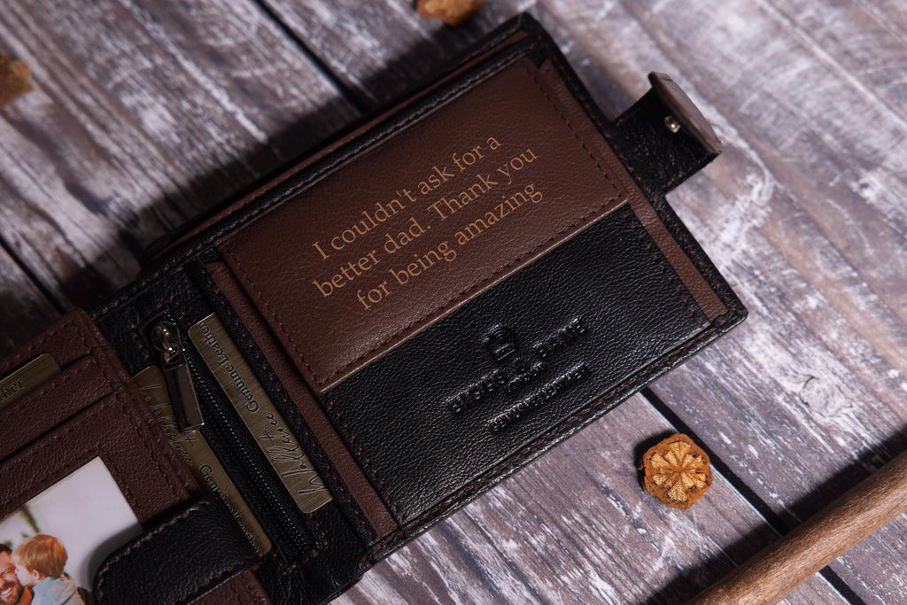 Personalised Men's Wallet, Genuine Soft Black Leather Wallet, Personalized Father's Day Gift for Him, Boyfriend, Husband, Dad, Wedding Gift