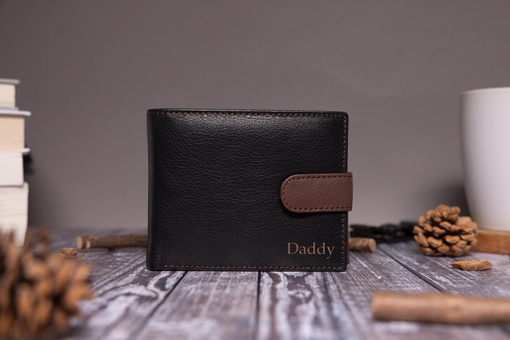 Personalised Men's Wallet, Genuine Soft Black Leather Wallet, Personalized Father's Day Gift for Him, Boyfriend, Husband, Dad, Wedding Gift