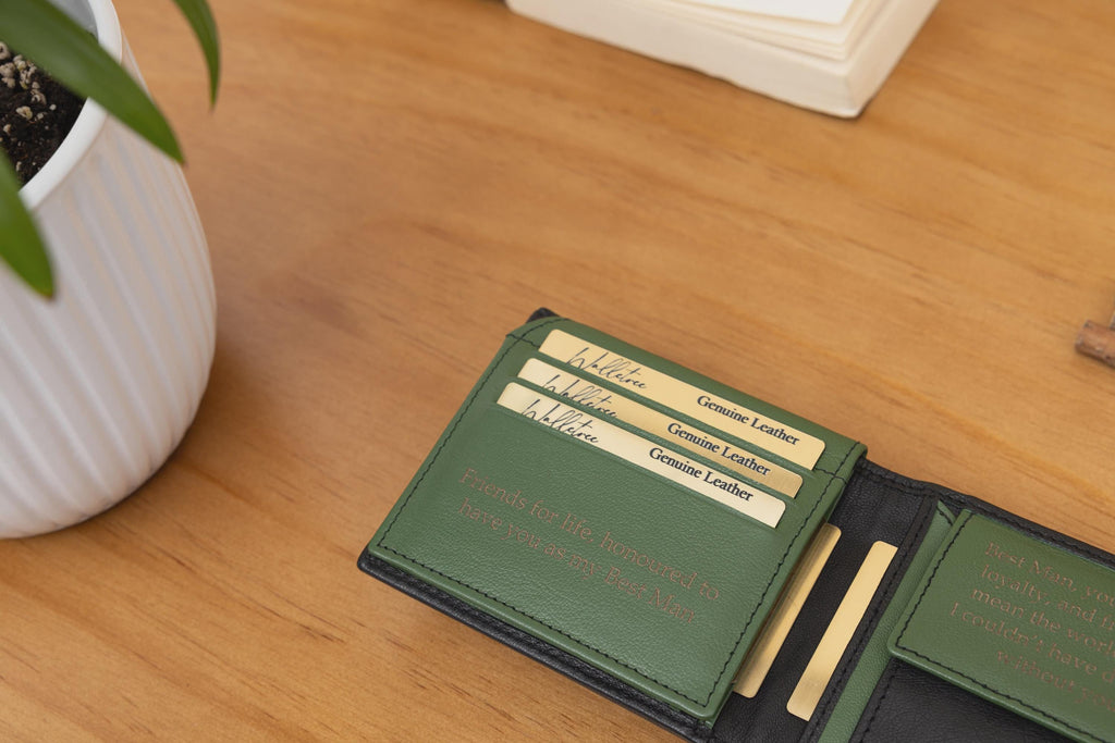Personalised Engraved Men's Wallet, Genuine Soft Black Engraved Leather Wallet, Personalized Father's Day Gift for Dad, Boyfriend, Husband