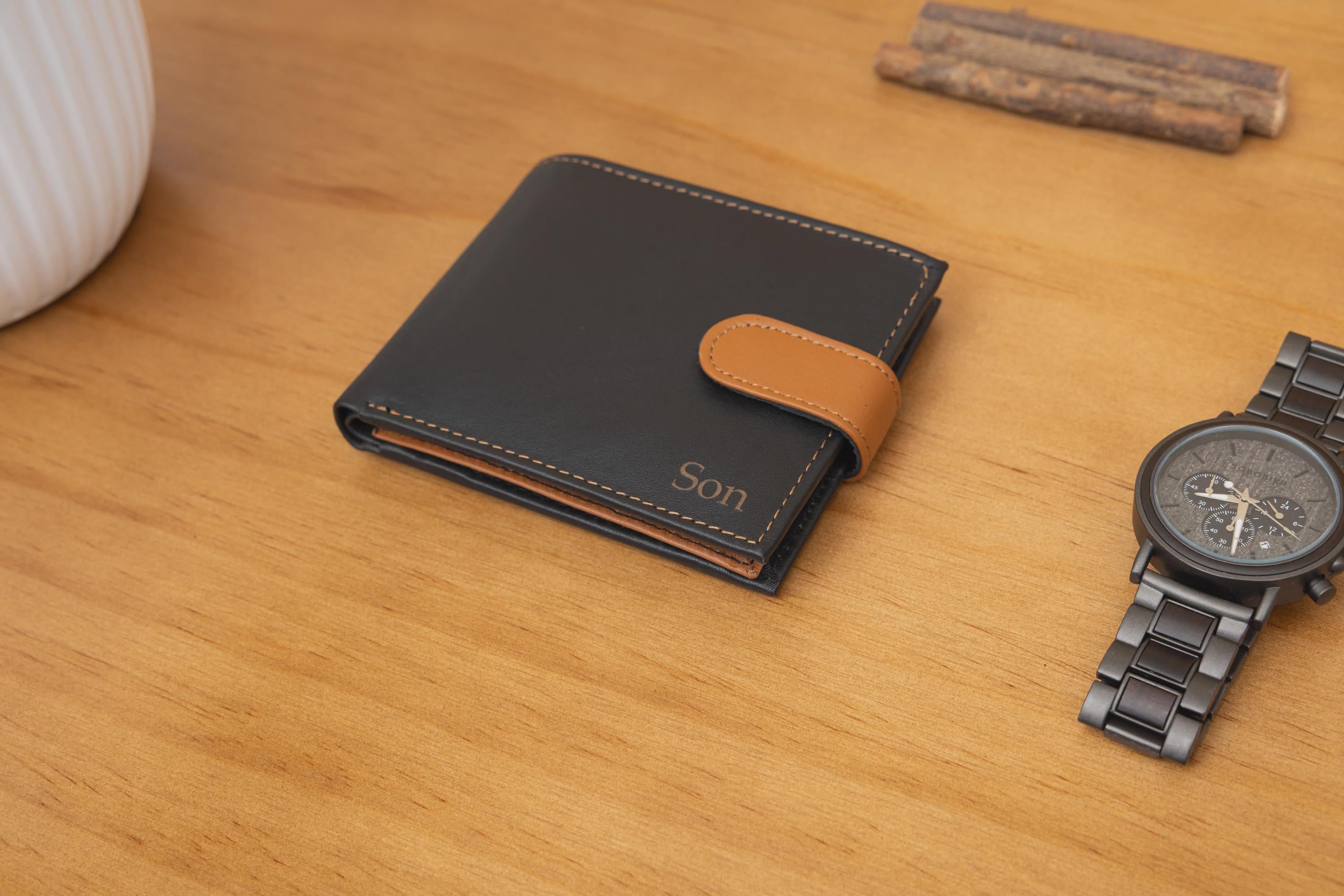 Personalised Engraved Men's Wallet, Genuine Soft Black Leather Wallet, Personalized Father's Day Gift for Him, Boyfriend, Husband, Dad