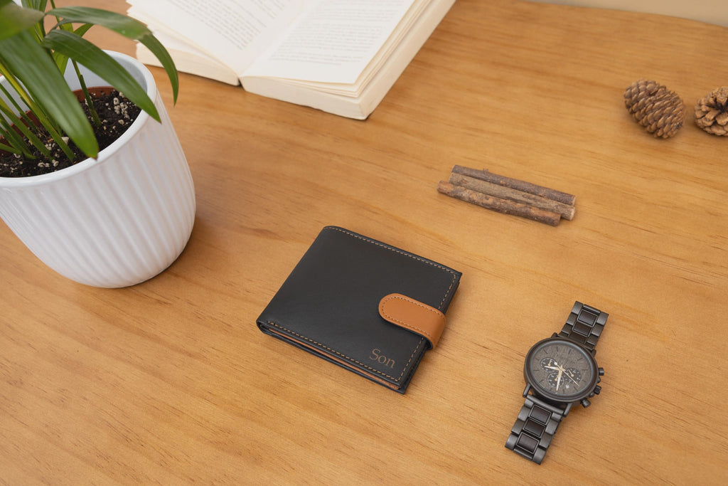 Personalised Engraved Men's Wallet, Genuine Soft Black Leather Wallet, Personalized Father's Day Gift for Him, Boyfriend, Husband, Dad