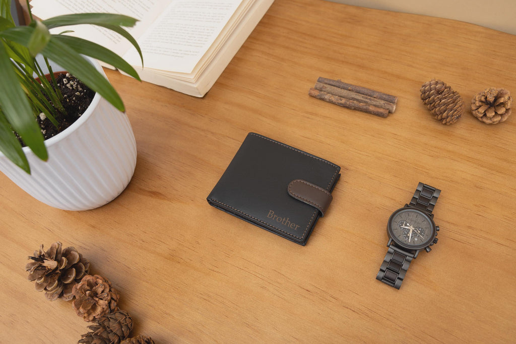 Personalised Custom Engraved Men's Wallet, Genuine Soft Black Leather Wallet, Personalized Father's Day Gift for Him, Boyfriend, Husband,Dad