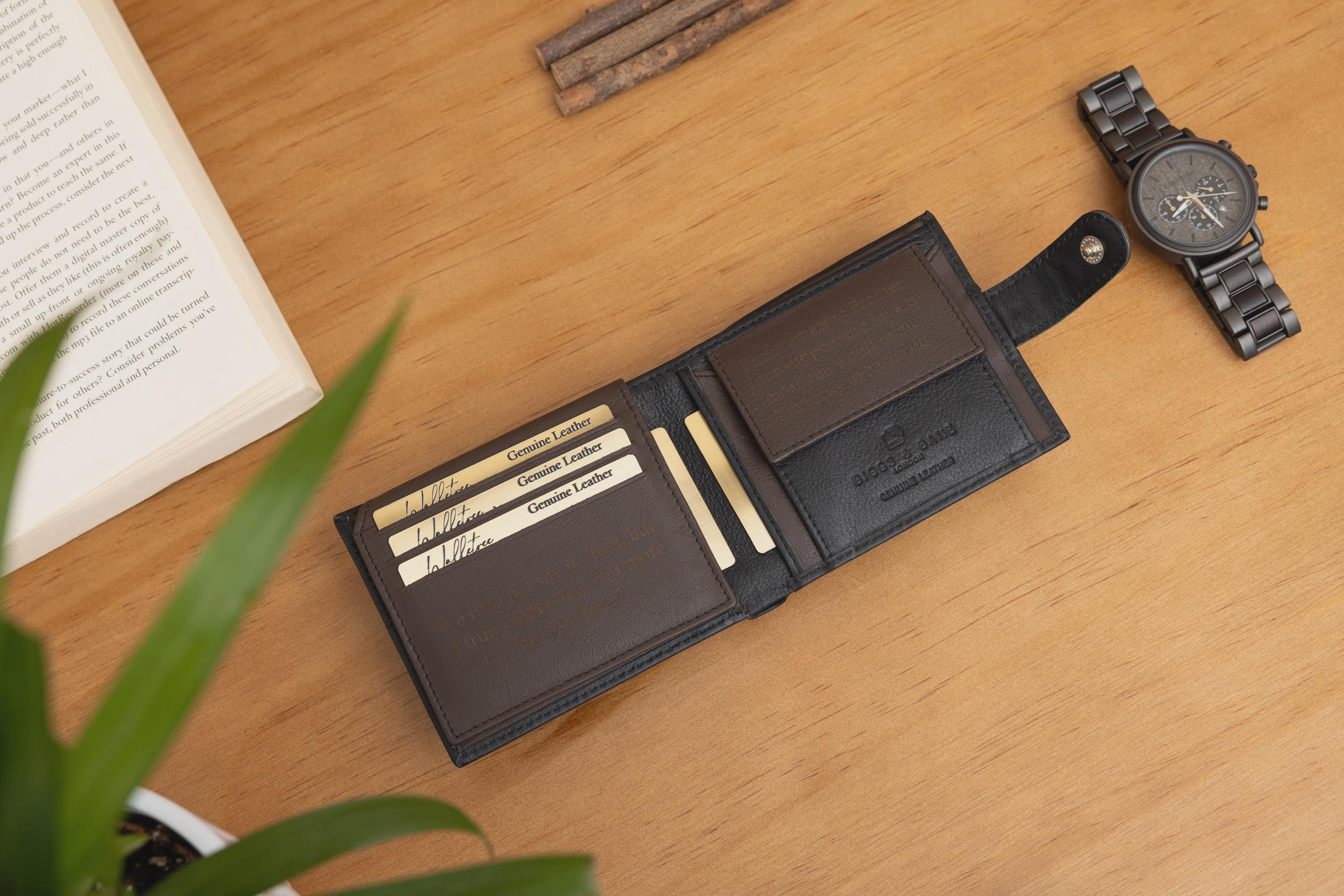 Personalised Custom Engraved Men's Wallet, Genuine Soft Black Leather Wallet, Personalized Father's Day Gift for Him, Boyfriend, Husband,Dad