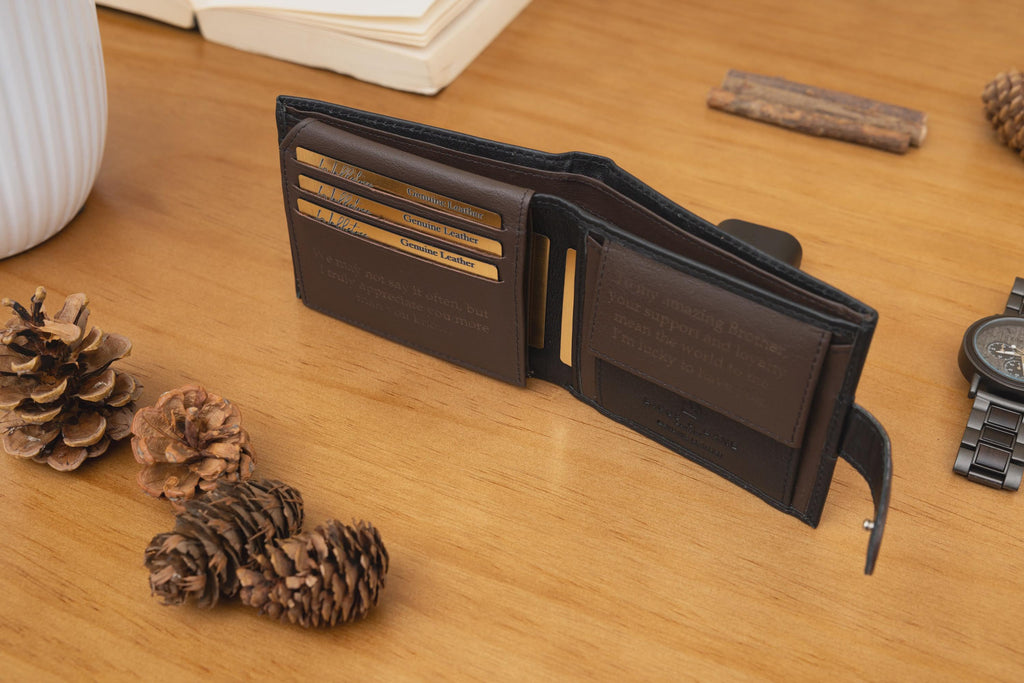 Personalised Custom Engraved Men's Wallet, Genuine Soft Black Leather Wallet, Personalized Father's Day Gift for Him, Boyfriend, Husband,Dad