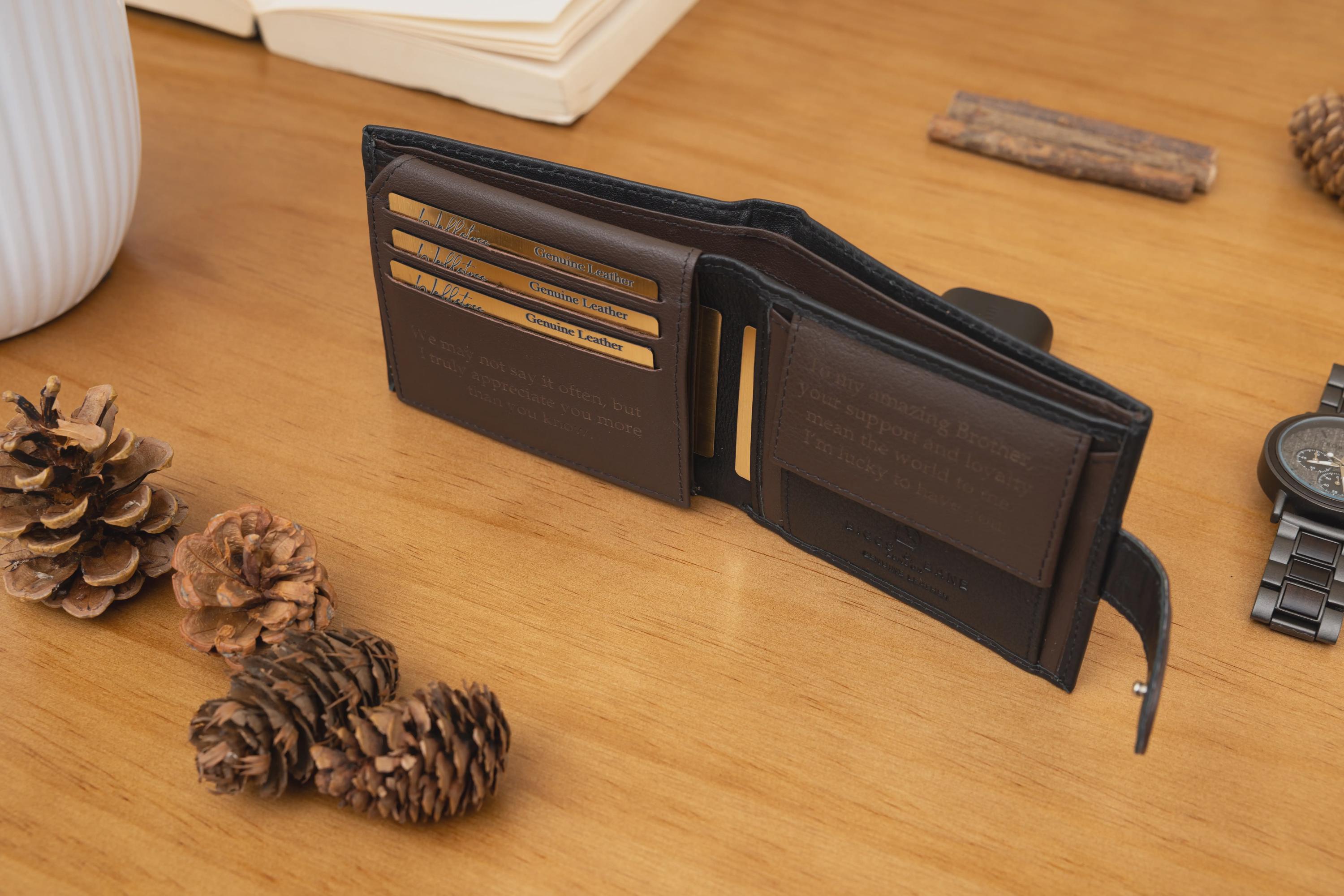 Personalised Custom Engraved Men's Wallet, Genuine Soft Black Leather Wallet, Personalized Father's Day Gift for Him, Boyfriend, Husband,Dad