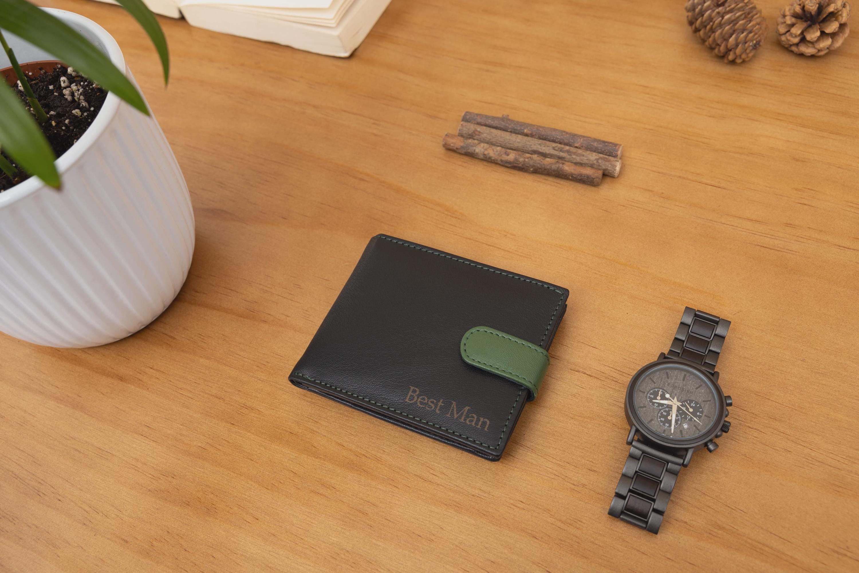 Personalised Engraved Men's Wallet, Genuine Soft Black Engraved Leather Wallet, Personalized Father's Day Gift for Dad, Boyfriend, Husband