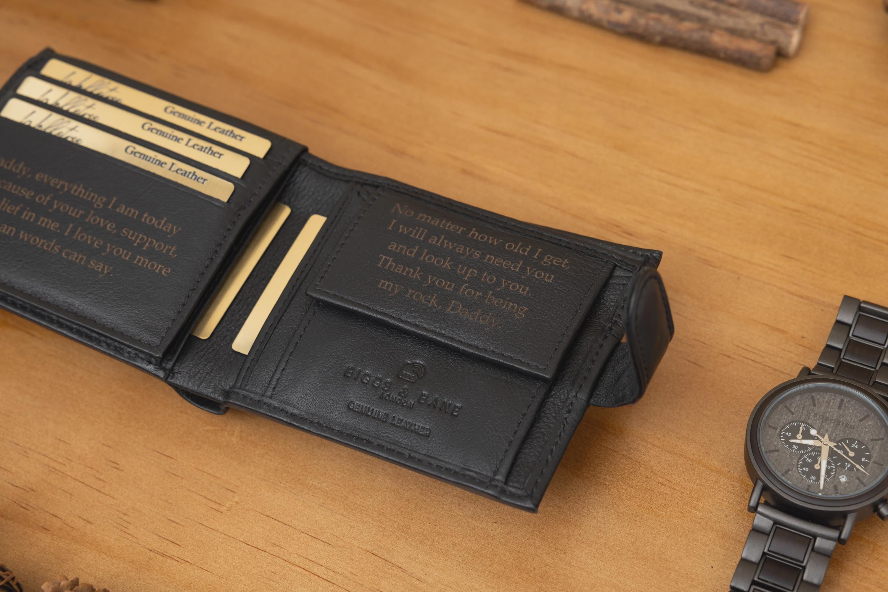 Personalized Men's Wallet, Genuine Soft Black Leather Wallet, Personalised Birthday Gift for Him, Dad, Boyfriend, Husband, Father's Day Gift