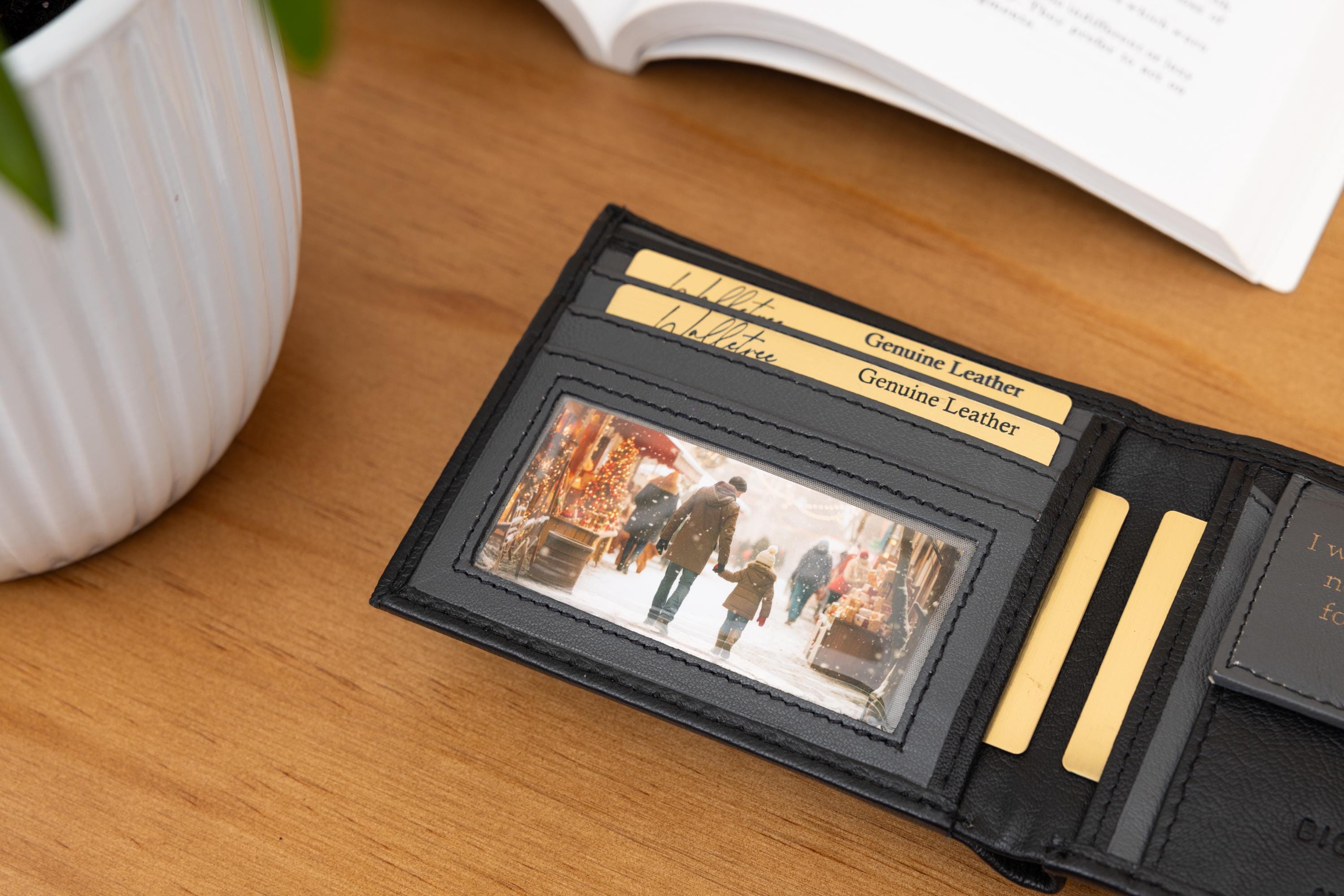Father's Day Gift for Dad, Personalised Mens Wallet, Genuine Soft Black & Grey Leather Wallet, Personalized Gift for him, Boyfriend, Husband