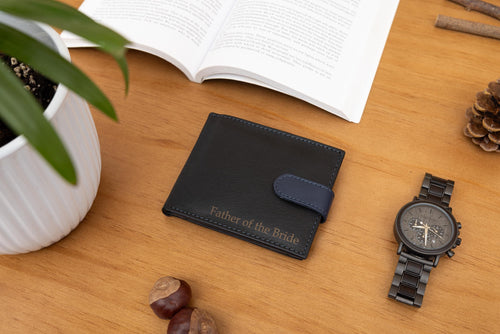 Father's Day Gift for Dad, Personalised Men's Wallet, Genuine Soft Black & Navy Leather Wallet, Personalized Gift for Him, Boyfriend,Husband