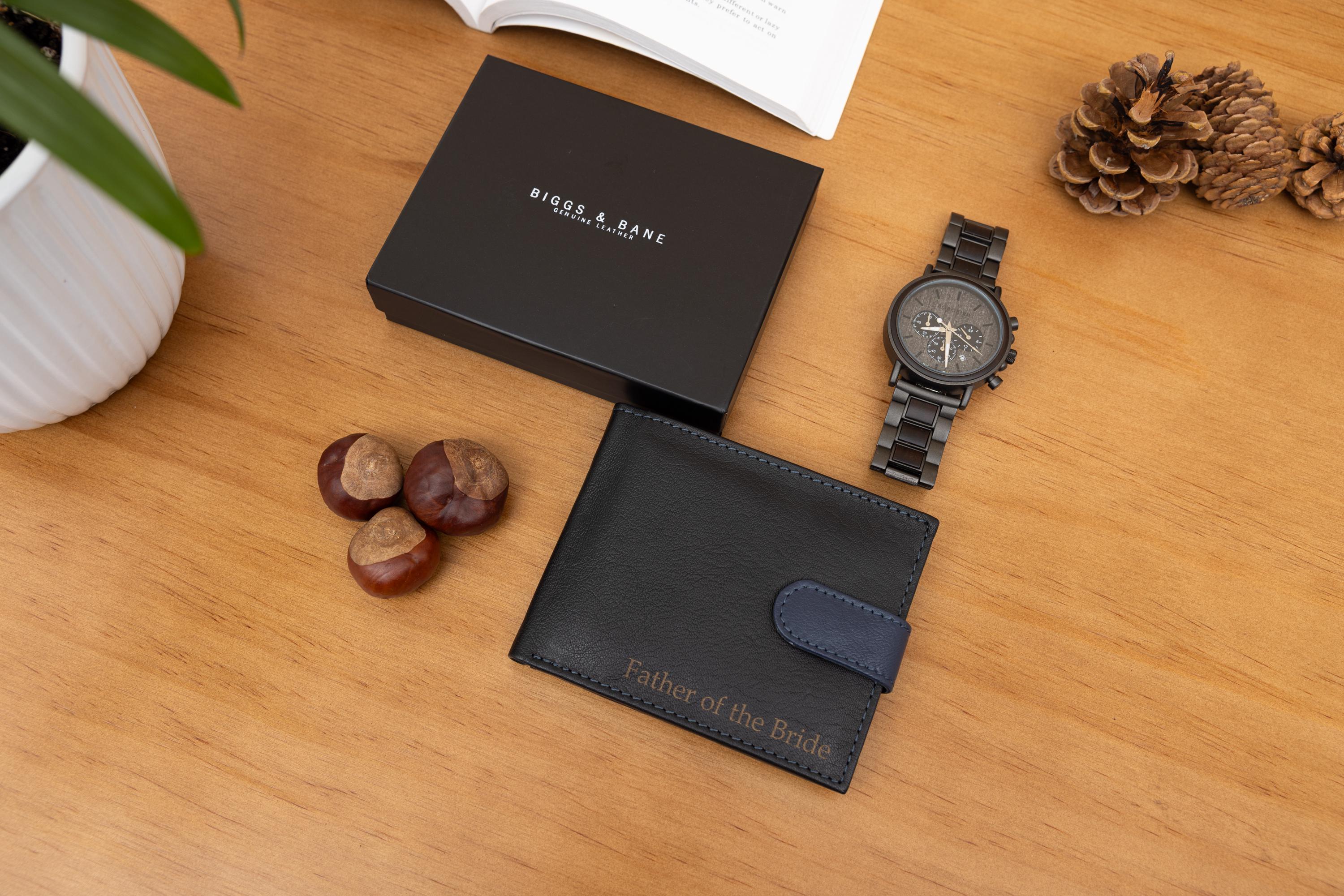 Father's Day Gift for Dad, Personalised Men's Wallet, Genuine Soft Black & Navy Leather Wallet, Personalized Gift for Him, Boyfriend,Husband