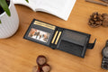 Father's Day Gift for Dad, Personalised Mens Wallet, Genuine Soft Black & Grey Leather Wallet, Personalized Gift for him, Boyfriend, Husband