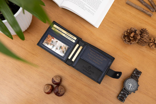 Father's Day Gift for Dad, Personalised Men's Wallet, Genuine Soft Black & Navy Leather Wallet, Personalized Gift for Him, Boyfriend,Husband