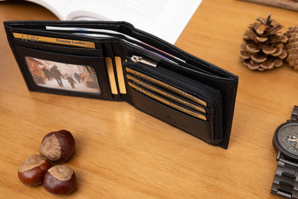 Personalised Wallet, Men's Black Wallet, Engraved Leather Wallet, Custom Wallet, Father's Day Gift for Him, Men, Dad, Husband, Boyfriend