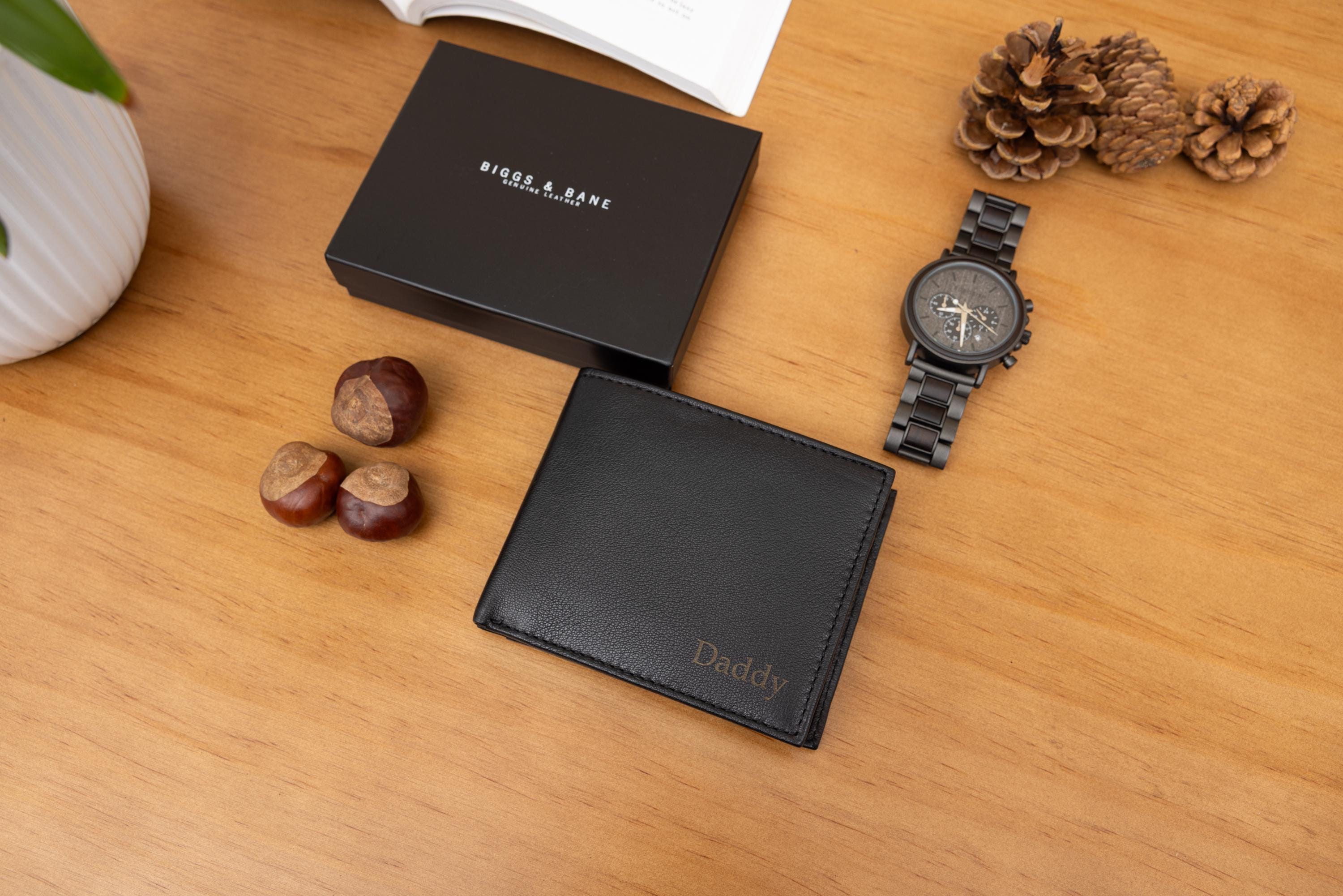 Personalised Wallet, Men's Black Wallet, Engraved Leather Wallet, Custom Wallet, Father's Day Gift for Him, Men, Dad, Husband, Boyfriend