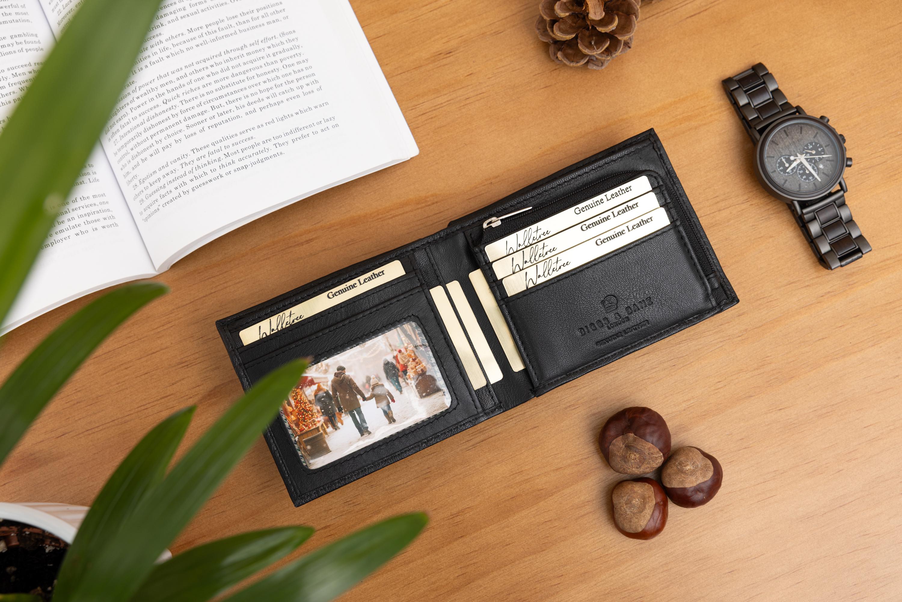Personalised Wallet, Men's Black Wallet, Engraved Leather Wallet, Custom Wallet, Father's Day Gift for Him, Men, Dad, Husband, Boyfriend