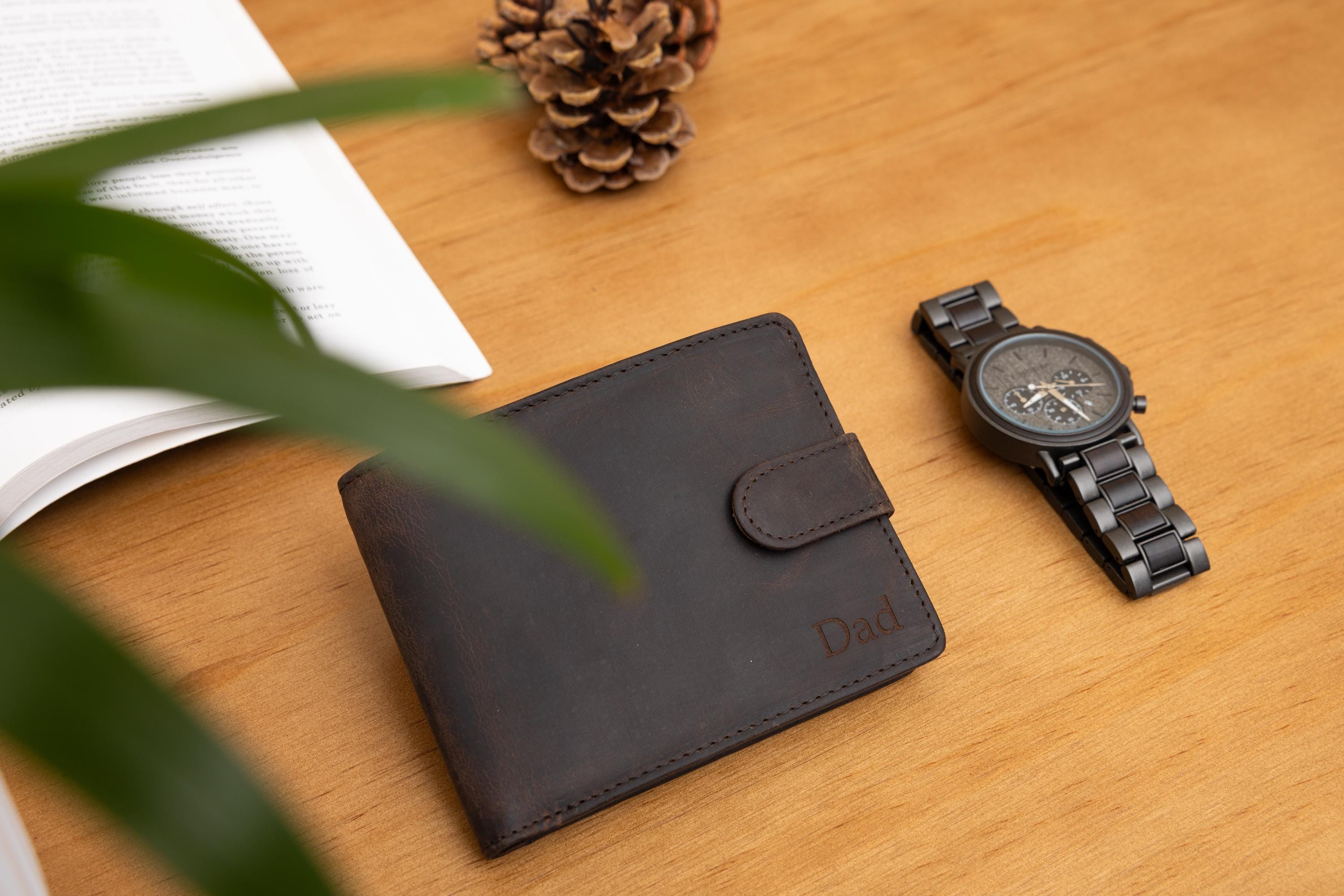 Personalized Leather Wallet, Bifold Brown Real Leather Wallet, Personalised Custom Engraved Gift for Boyfriend, Husband, Father's Day Gift