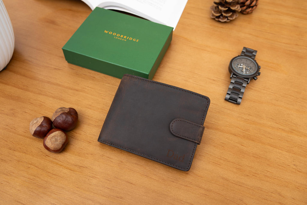 Personalized Leather Wallet, Bifold Brown Real Leather Wallet, Personalised Custom Engraved Gift for Boyfriend, Husband, Father's Day Gift