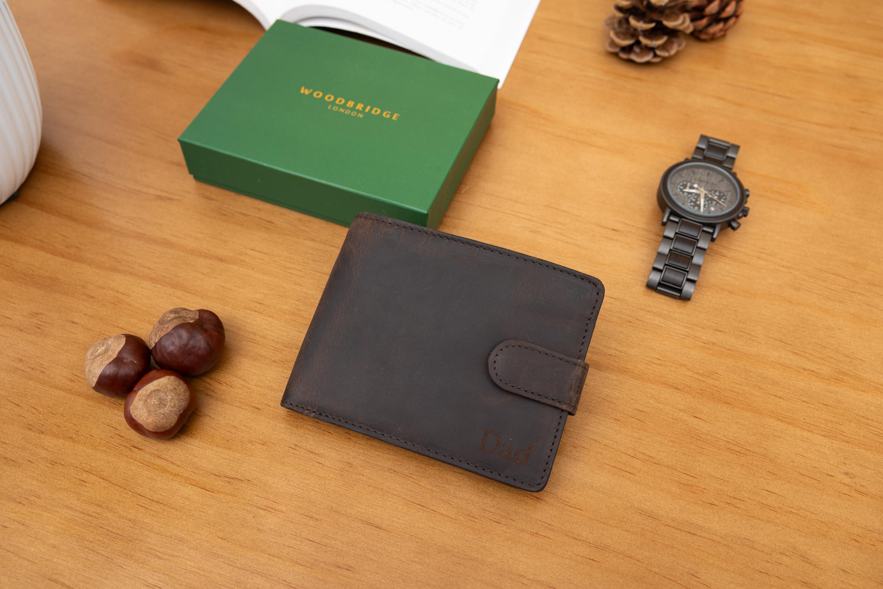 Personalized Leather Wallet, Bifold Brown Real Leather Wallet, Personalised Custom Engraved Gift for Boyfriend, Husband, Father's Day Gift