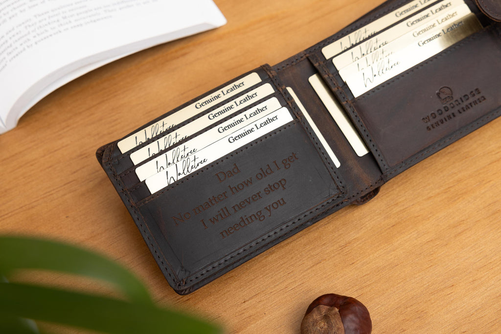Personalized Leather Wallet, Bifold Brown Real Leather Wallet, Personalised Custom Engraved Gift for Boyfriend, Husband, Father's Day Gift