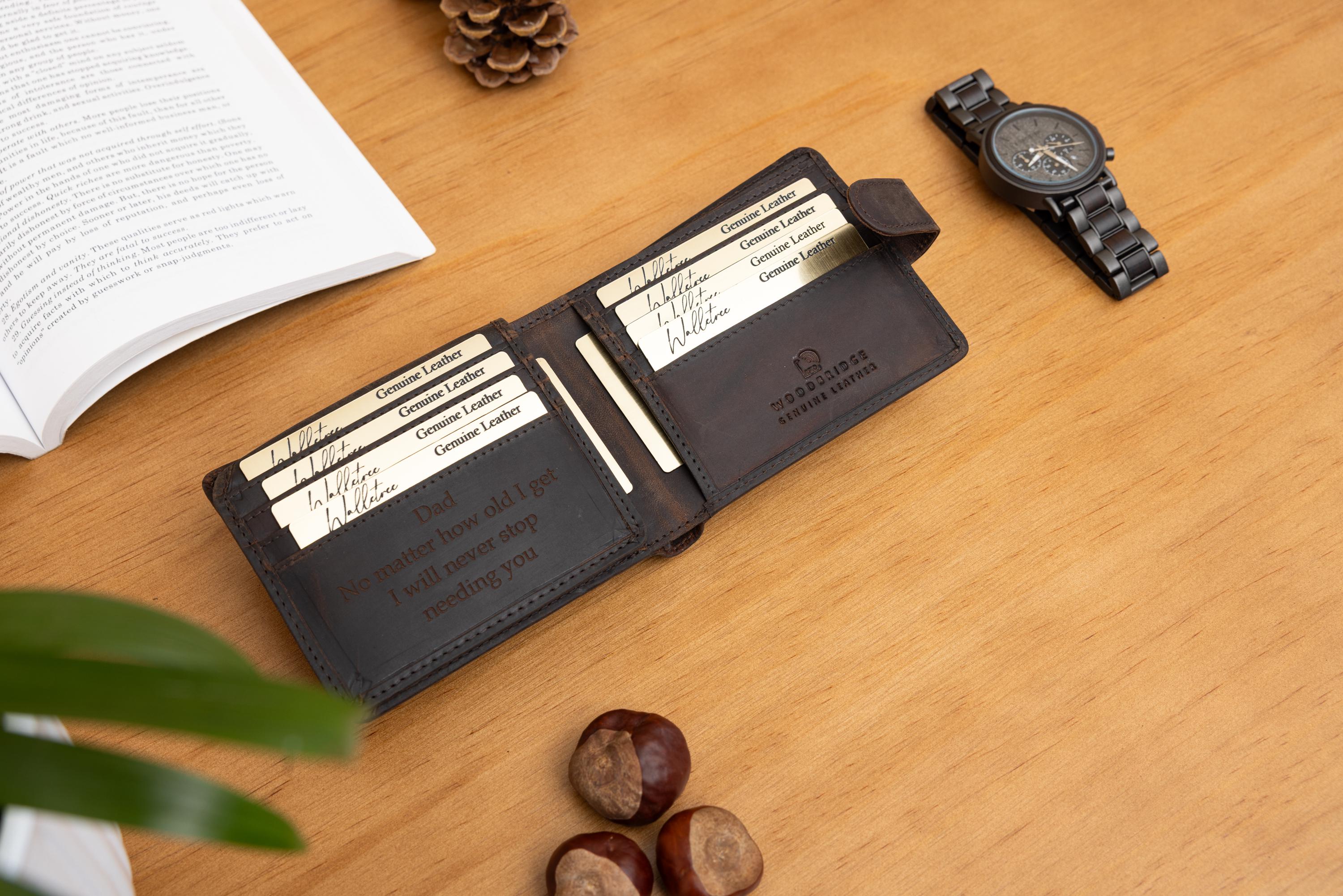 Personalized Leather Wallet, Bifold Brown Real Leather Wallet, Personalised Custom Engraved Gift for Boyfriend, Husband, Father's Day Gift