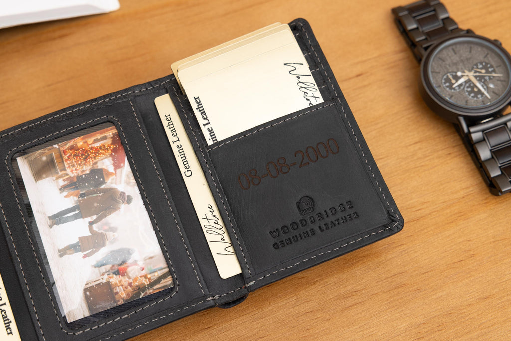 Personalised Custom Engraved Men's Trifold Wallet, Genuine Rustic Brown Leather Wallet, Personalized Father's Day Gift for Dad, Husband, Him