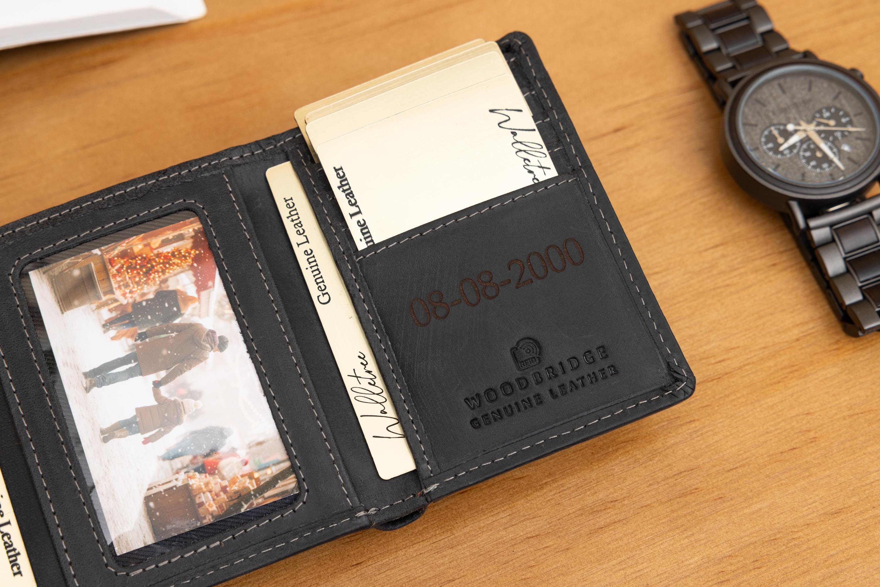 Personalised Custom Engraved Men's Trifold Wallet, Genuine Rustic Brown Leather Wallet, Personalized Father's Day Gift for Dad, Husband, Him