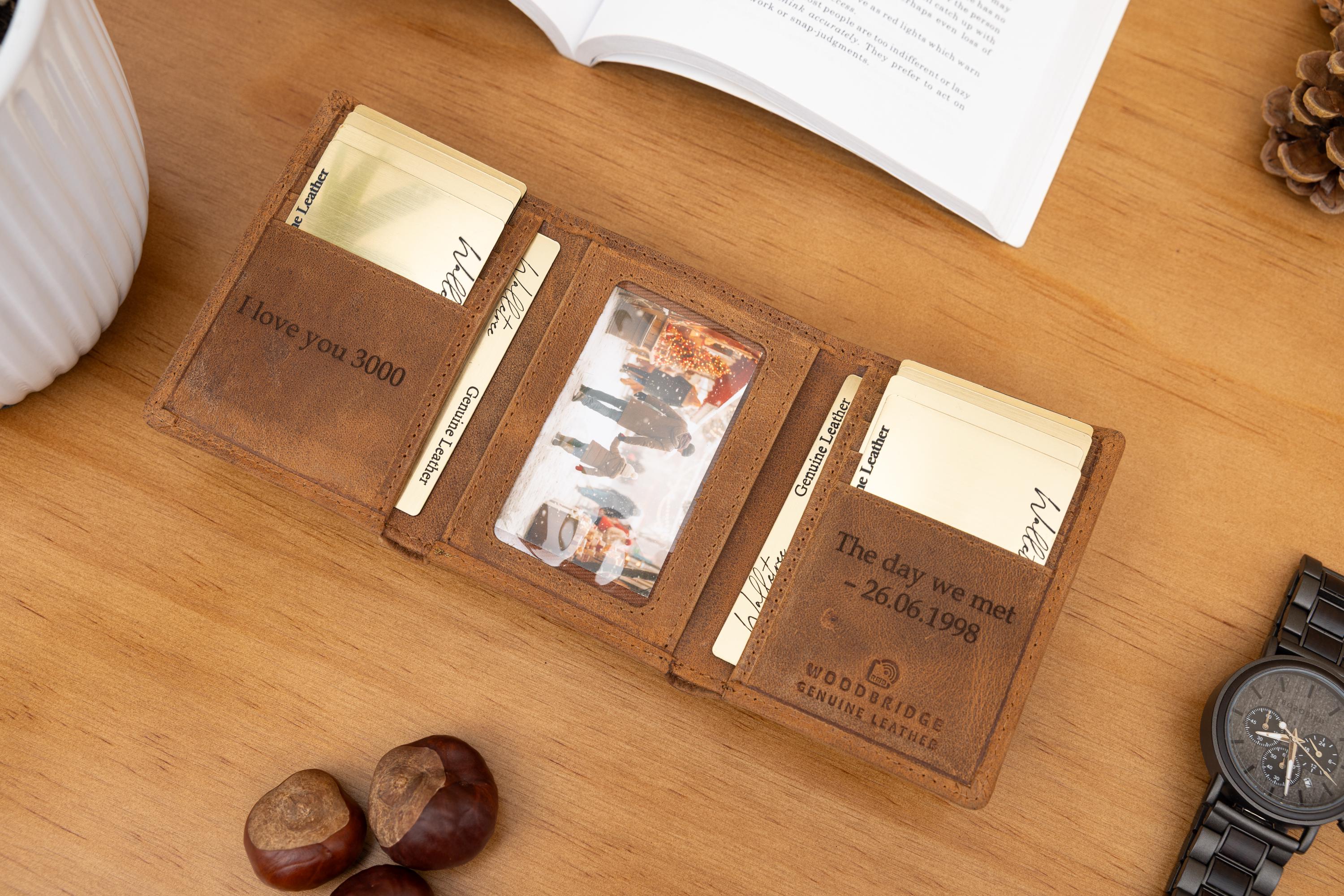 Personalised Custom Engraved Men's Trifold Wallet, Genuine Rustic Brown Leather Wallet, Personalized Father's Day Gift for Dad, Husband, Him