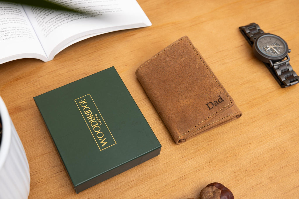 Personalised Custom Engraved Men's Trifold Wallet, Genuine Rustic Brown Leather Wallet, Personalized Father's Day Gift for Dad, Husband, Him