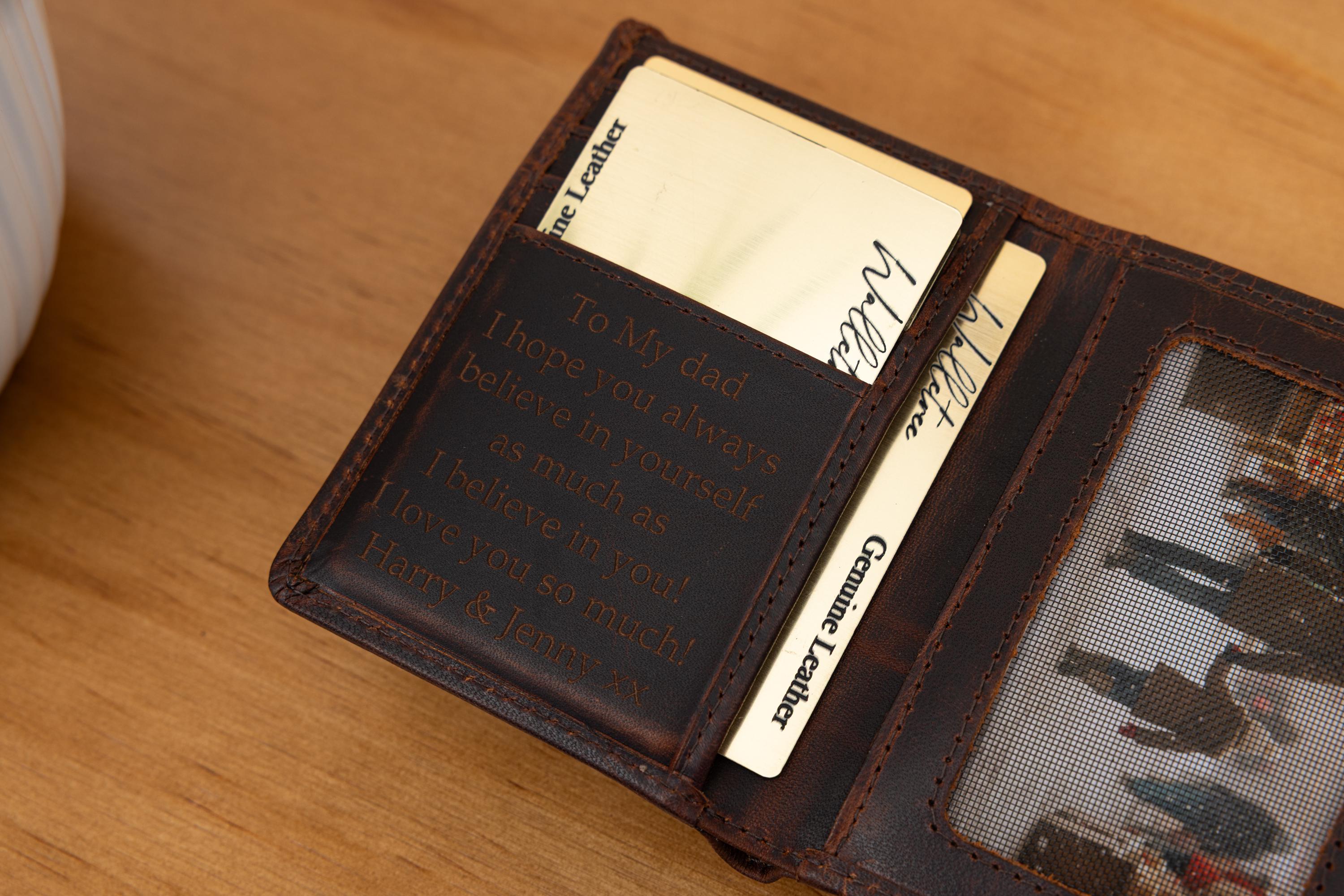 Personalised Custom Engraved Men's Trifold Wallet, Genuine Rustic Brown Leather Wallet, Personalized Father's Day Gift for Dad, Husband, Him