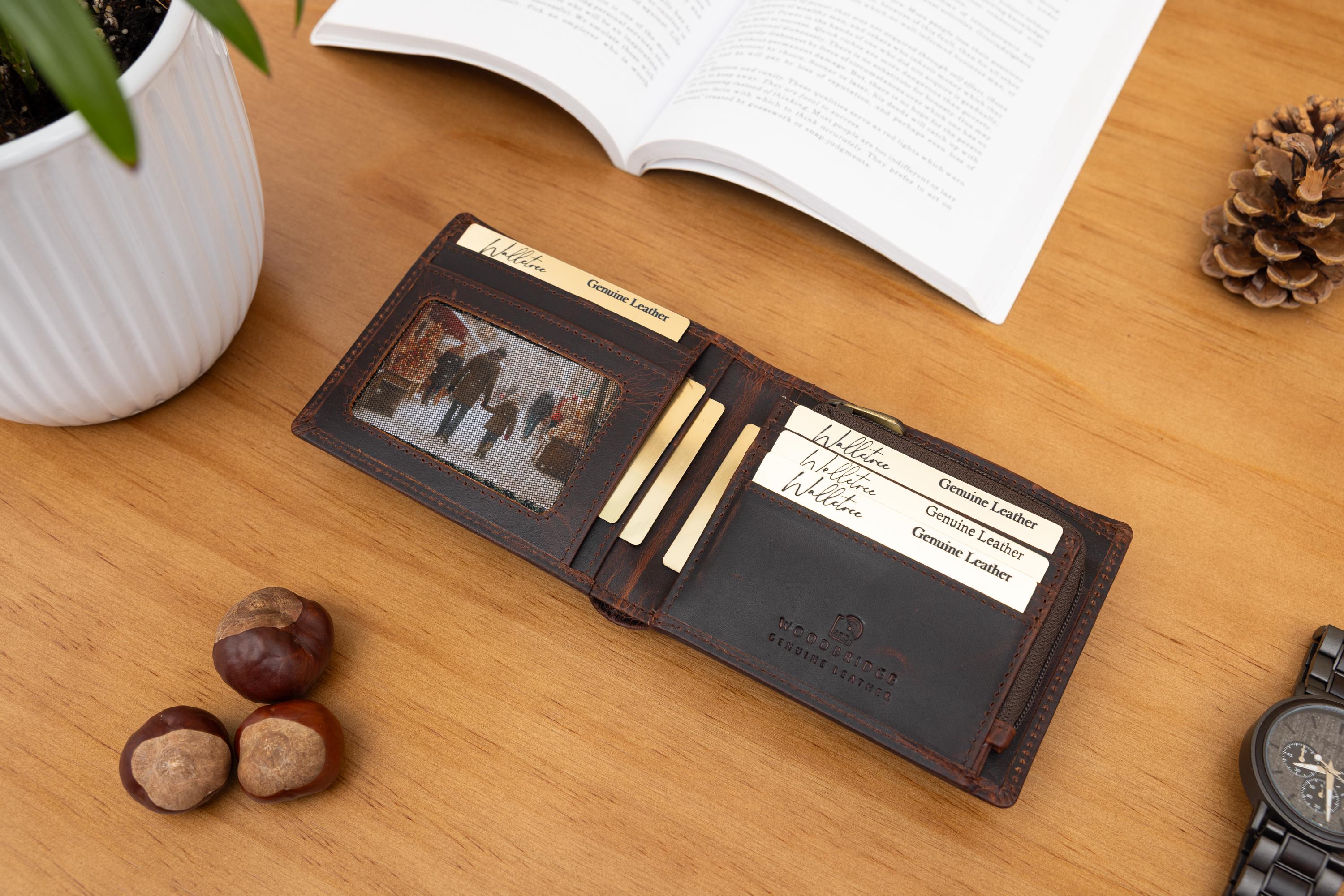 Father's Day Gift, Personalised Men's Brown Wallet, Engraved Wallet, Zip Coin Pocket Wallet, Custom Wallet, Gift for him, Men, Dad, Husband