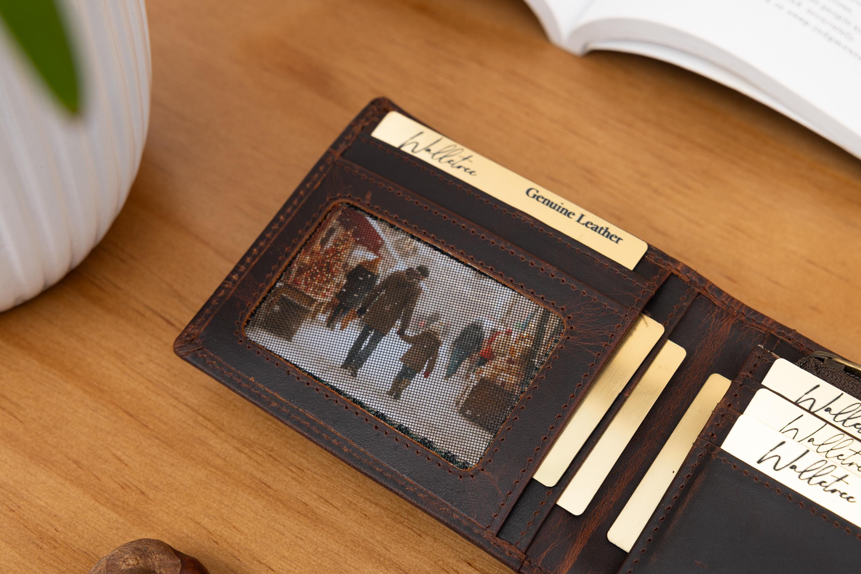 Father's Day Gift, Personalised Men's Brown Wallet, Engraved Wallet, Zip Coin Pocket Wallet, Custom Wallet, Gift for him, Men, Dad, Husband
