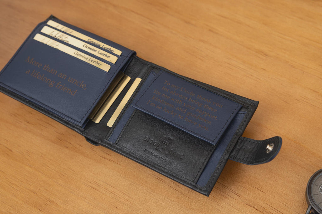 Personalised Custom Engraved Men's Wallet, Genuine Soft Black Leather Wallet, Personalized Father's Day Gift for Him, Boyfriend, Husband,Dad