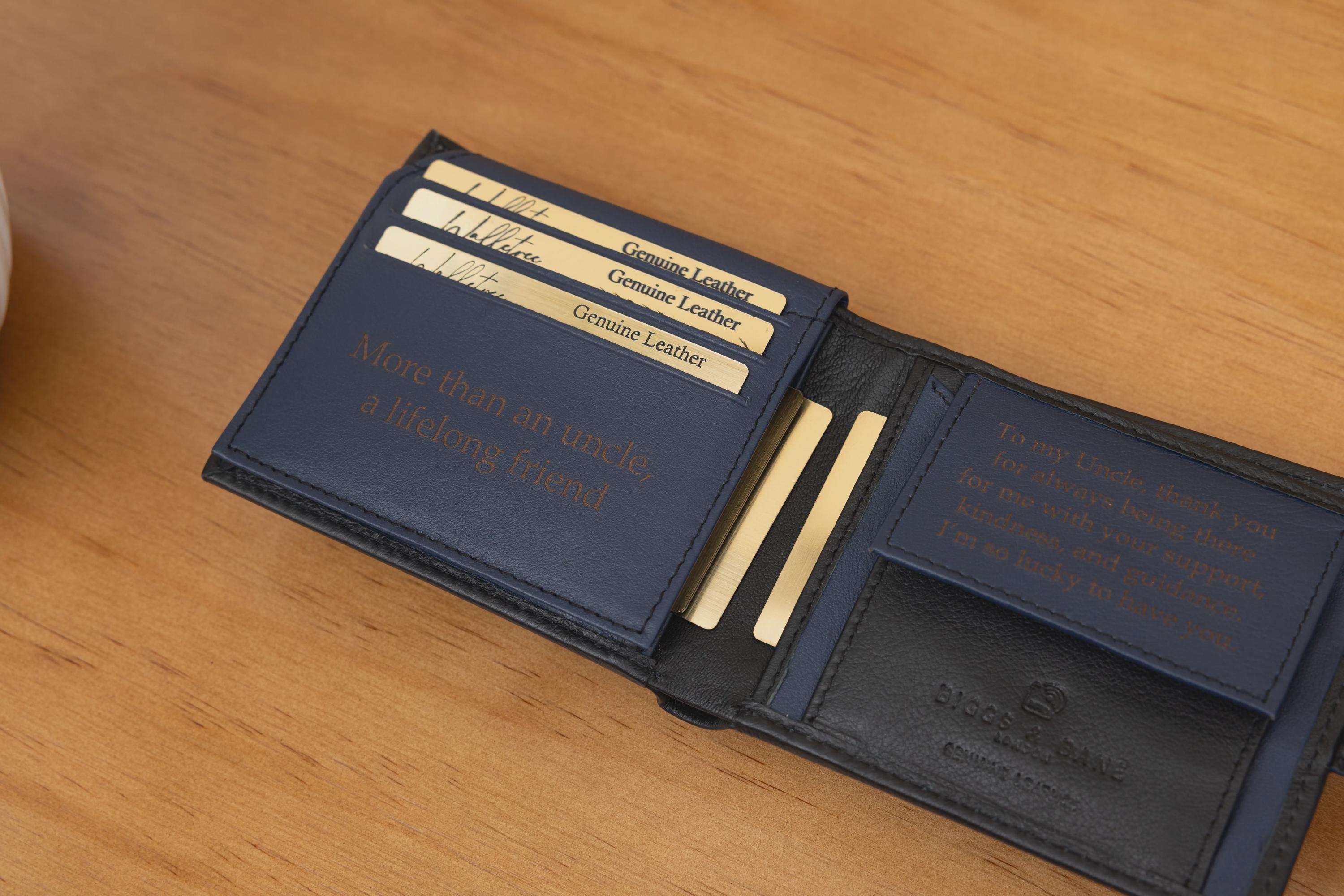 Personalised Custom Engraved Men's Wallet, Genuine Soft Black Leather Wallet, Personalized Father's Day Gift for Him, Boyfriend, Husband,Dad