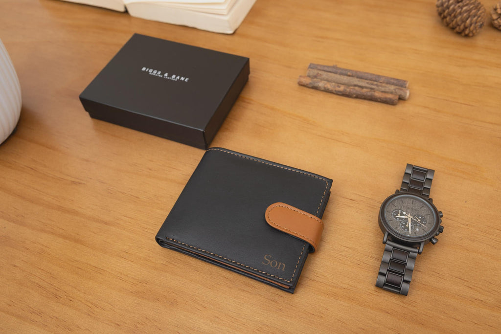 Personalised Engraved Men's Wallet, Genuine Soft Black Leather Wallet, Personalized Father's Day Gift for Him, Boyfriend, Husband, Dad