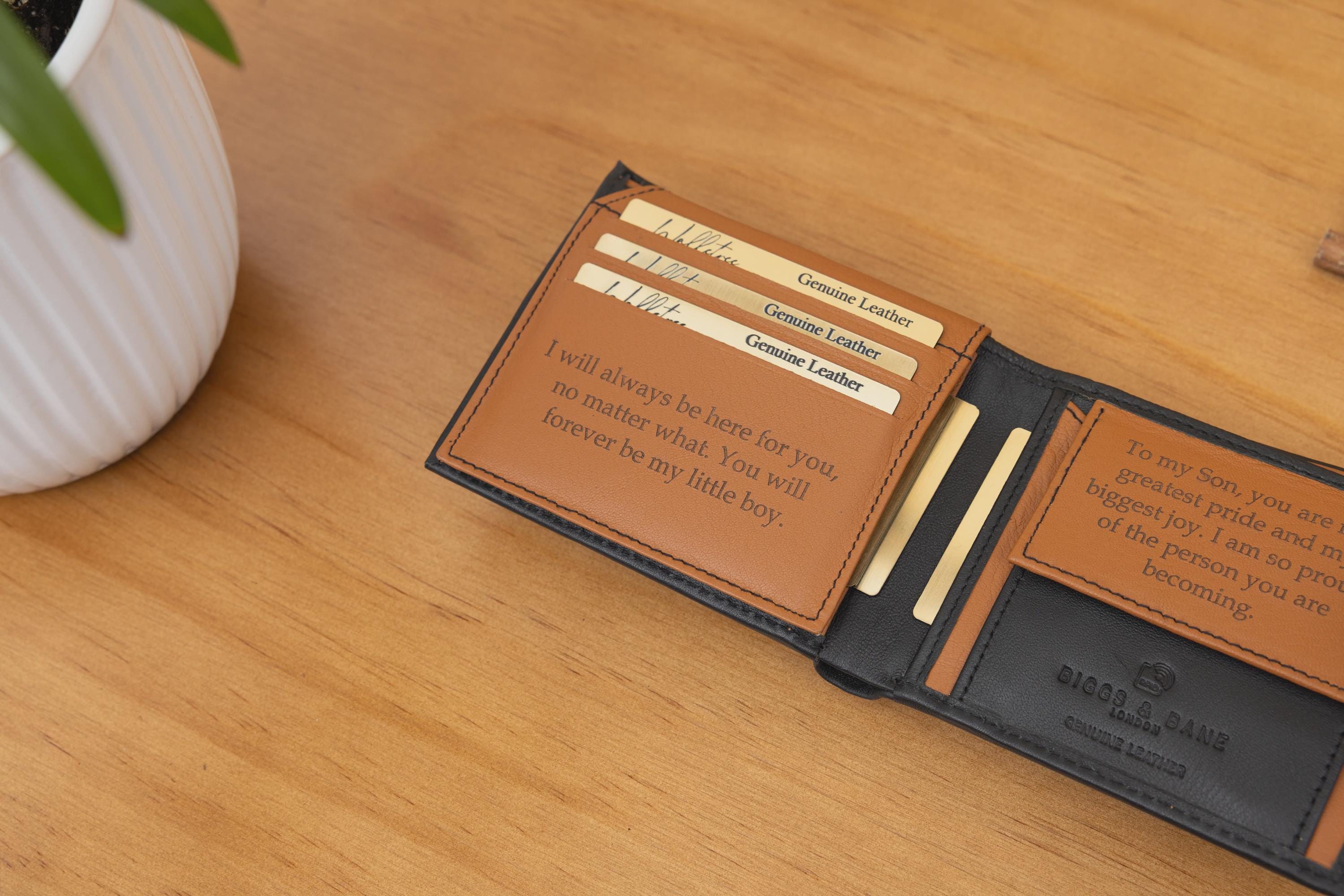 Personalised Engraved Men's Wallet, Genuine Soft Black Leather Wallet, Personalized Father's Day Gift for Him, Boyfriend, Husband, Dad