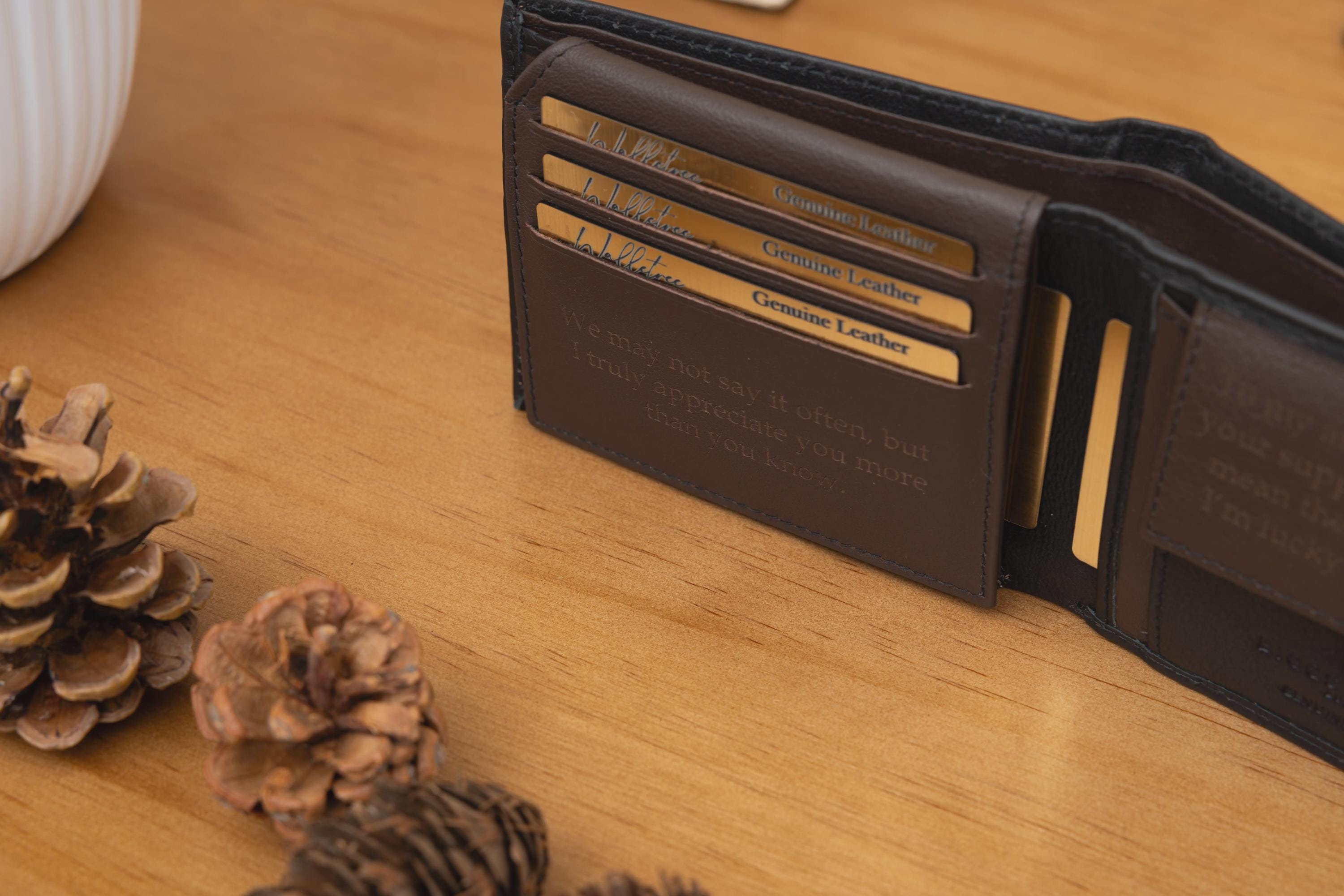 Personalised Custom Engraved Men's Wallet, Genuine Soft Black Leather Wallet, Personalized Father's Day Gift for Him, Boyfriend, Husband,Dad