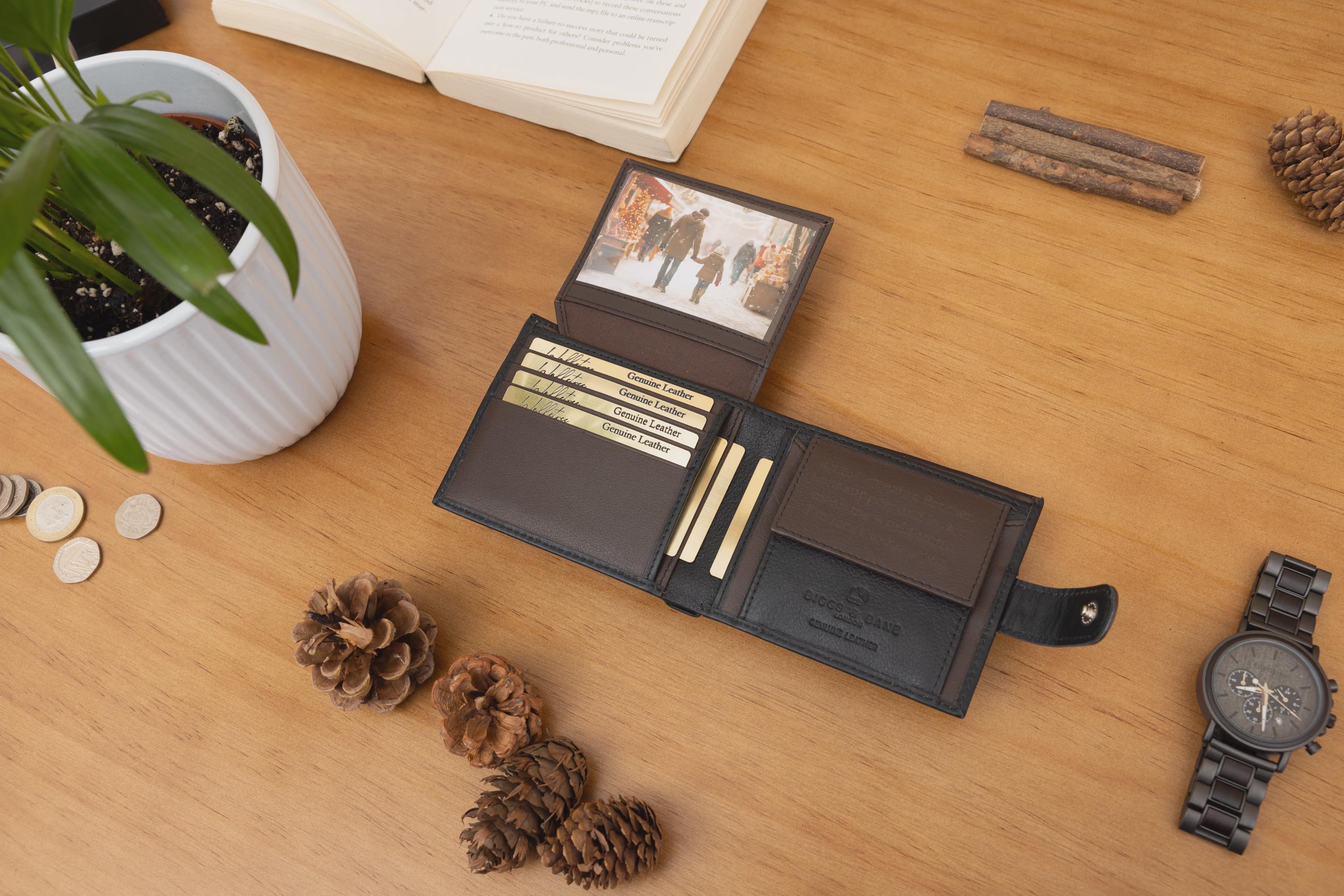 Personalised Custom Engraved Men's Wallet, Genuine Soft Black Leather Wallet, Personalized Father's Day Gift for Him, Boyfriend, Husband,Dad