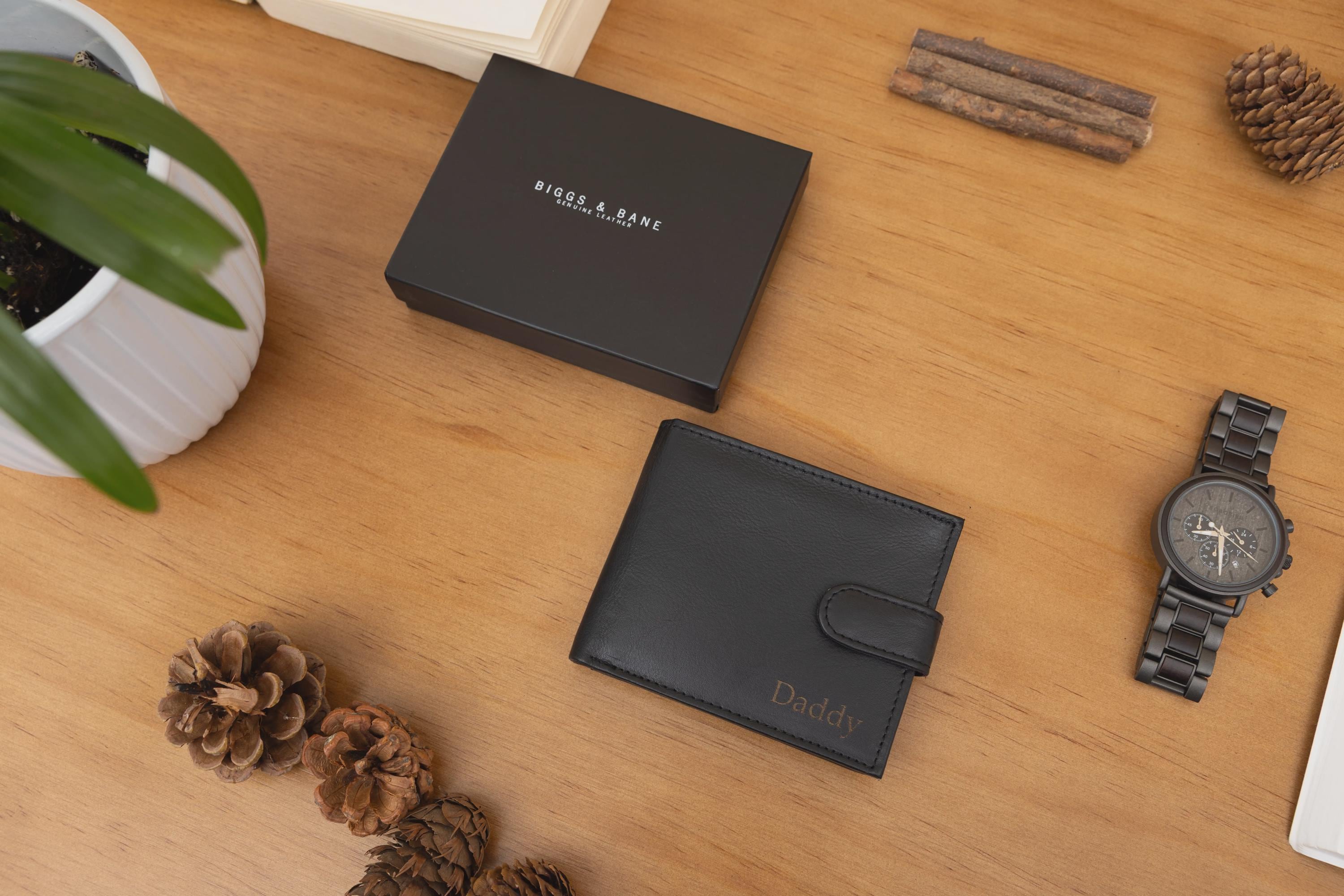 Personalized Men's Wallet, Genuine Soft Black Leather Wallet, Personalised Birthday Gift for Him, Dad, Boyfriend, Husband, Father's Day Gift