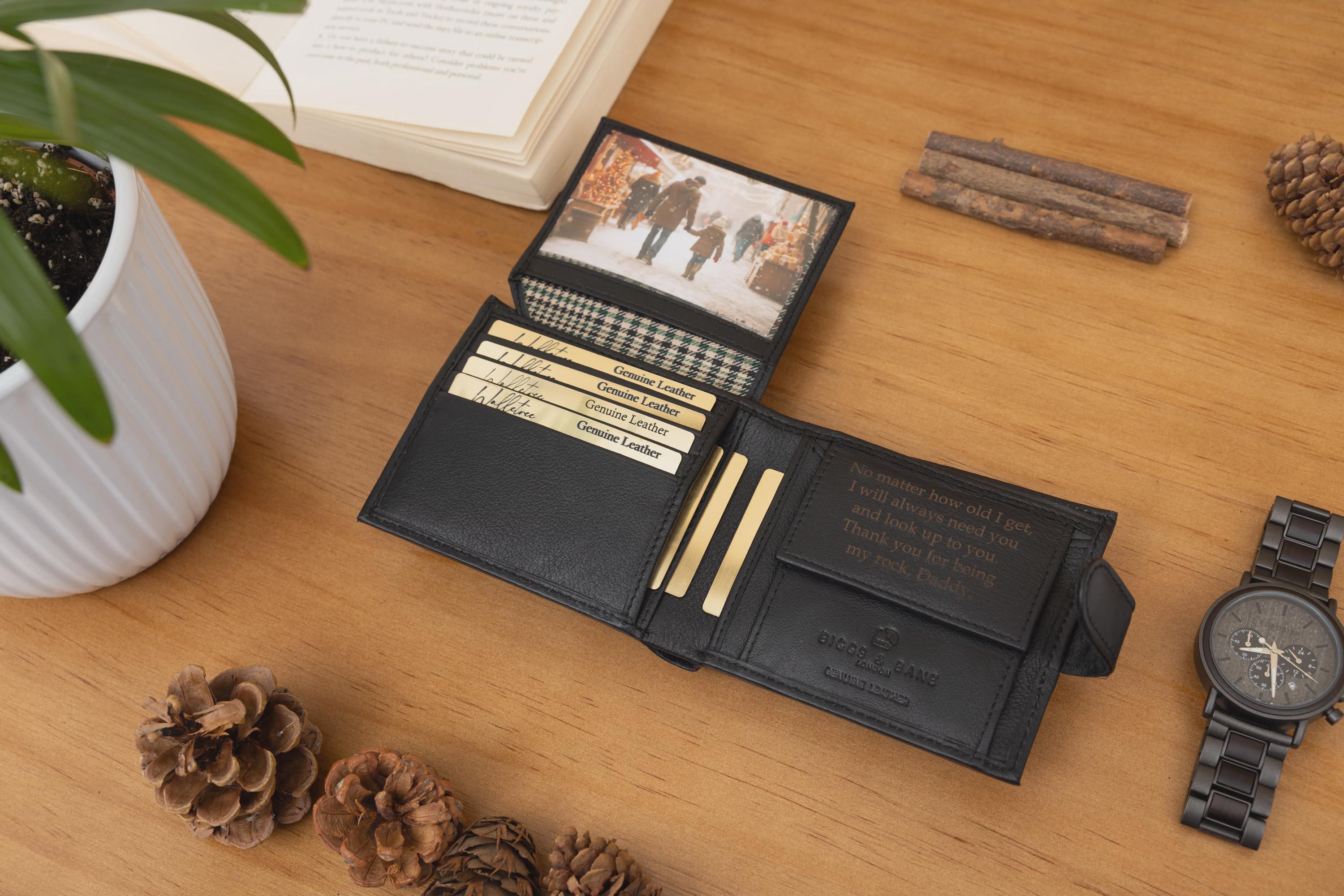 Personalized Men's Wallet, Genuine Soft Black Leather Wallet, Personalised Birthday Gift for Him, Dad, Boyfriend, Husband, Father's Day Gift