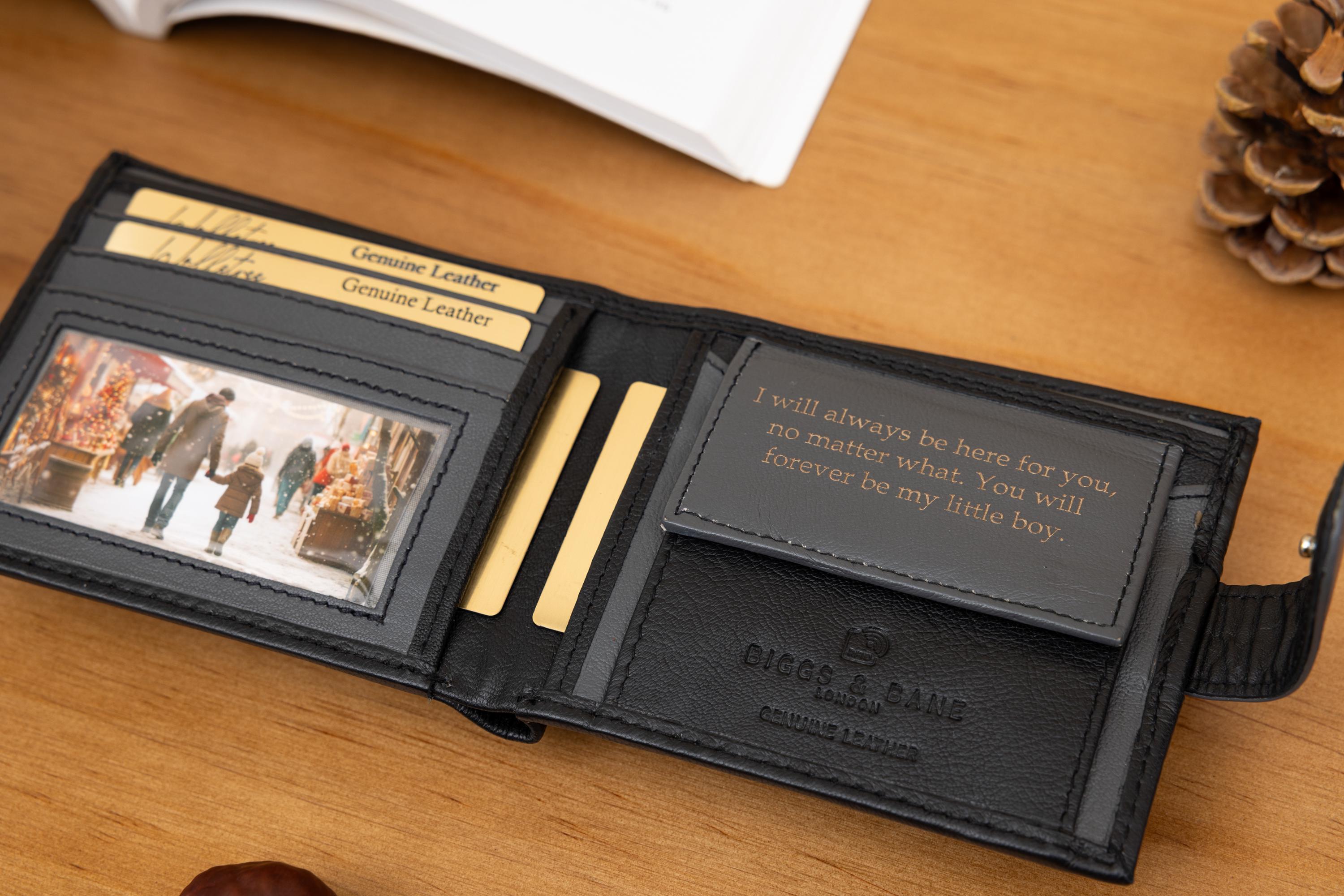 Father's Day Gift for Dad, Personalised Mens Wallet, Genuine Soft Black & Grey Leather Wallet, Personalized Gift for him, Boyfriend, Husband