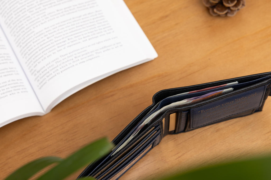 Father's Day Gift for Dad, Personalised Men's Wallet, Genuine Soft Black & Navy Leather Wallet, Personalized Gift for Him, Boyfriend,Husband