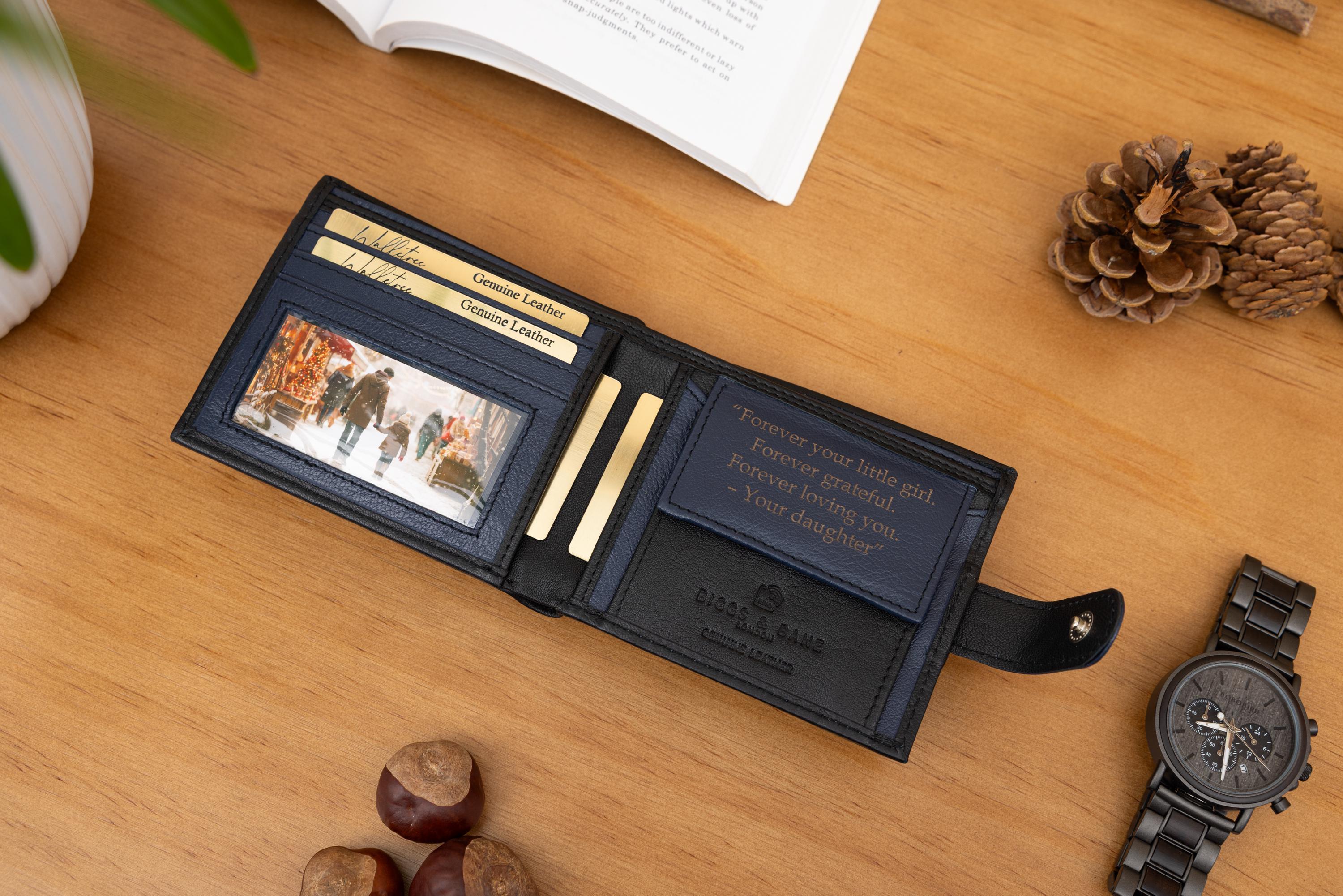Father's Day Gift for Dad, Personalised Men's Wallet, Genuine Soft Black & Navy Leather Wallet, Personalized Gift for Him, Boyfriend,Husband